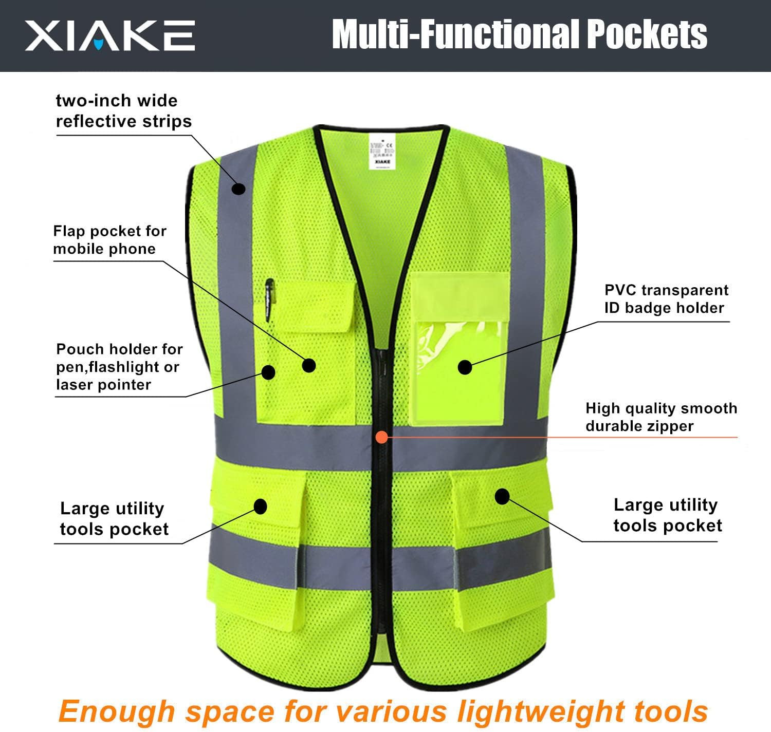 Reflective Safety Vest for Men & Women High Visibility Class 2 Vest with Pockets