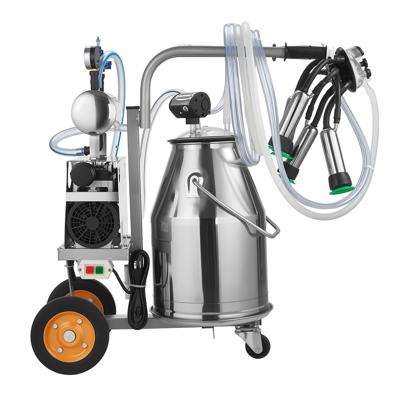 304 Stainless Cow Milker: 25L Bucket, 45-50kPa Vacuum, Pulsation, Wheels