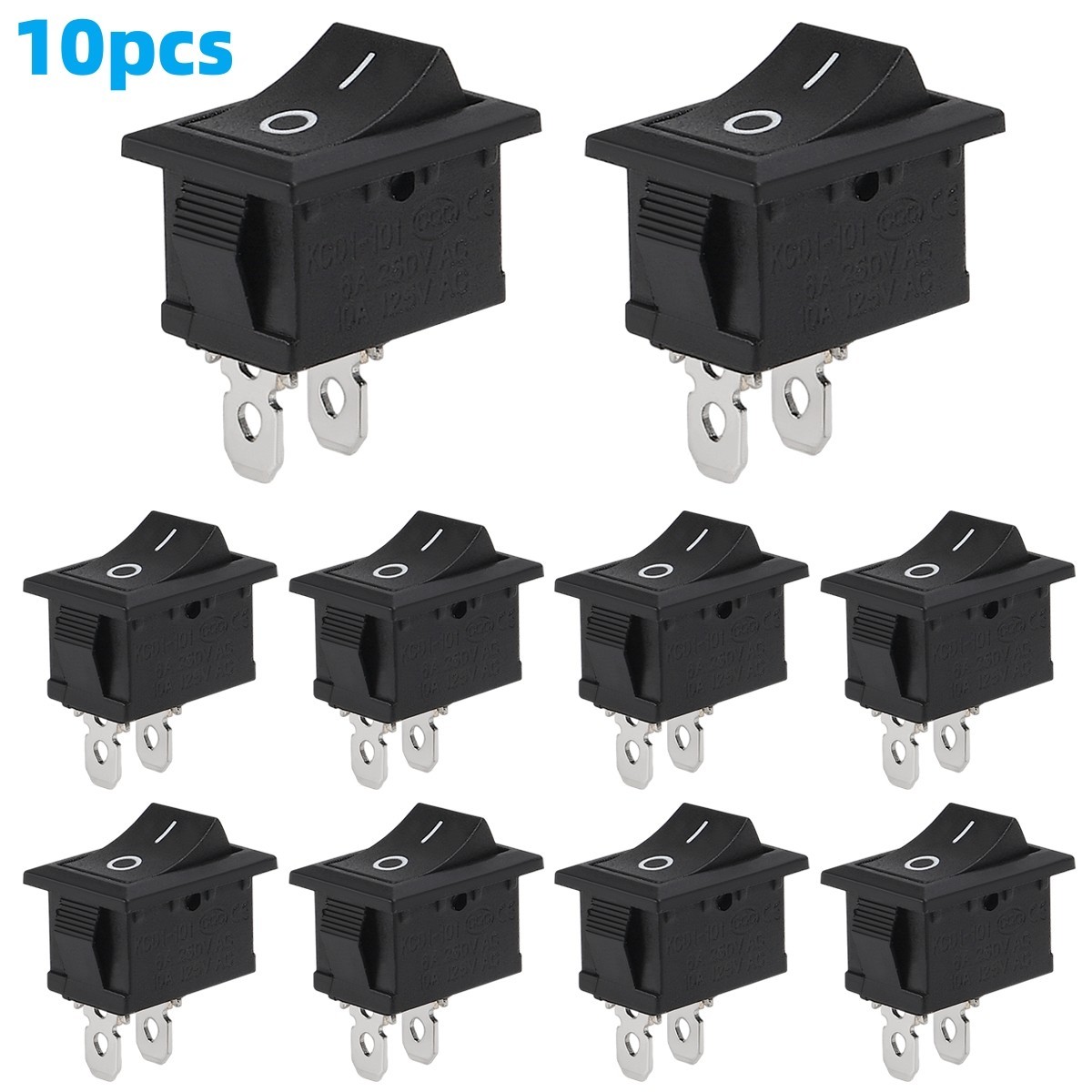 10Pcs Snap-In Rocker Switch ON/OFF 2 Pin SPST 125V 250V Car Boat