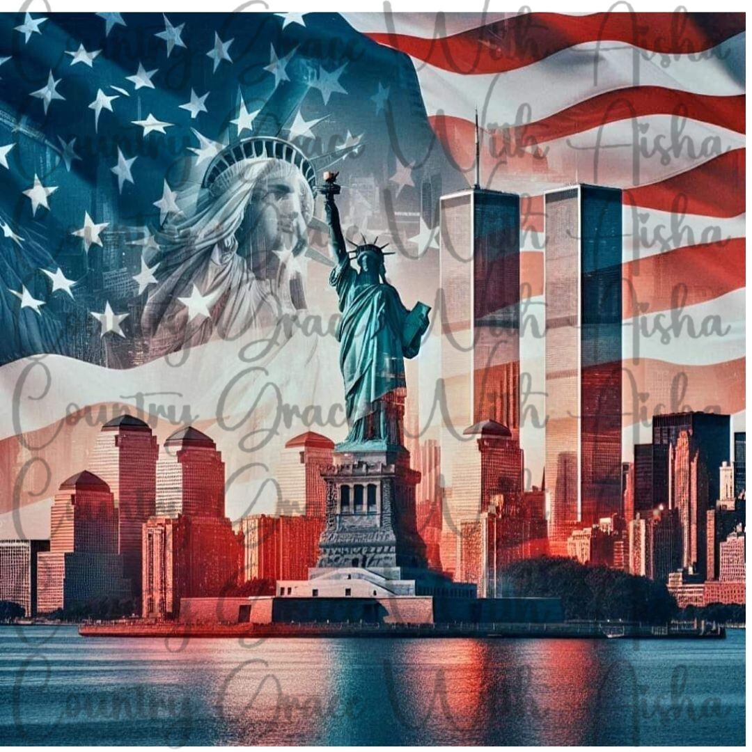 20oz Skinny Tumbler Sublimation Transfer Statue Of Liberty USA Ready To Press