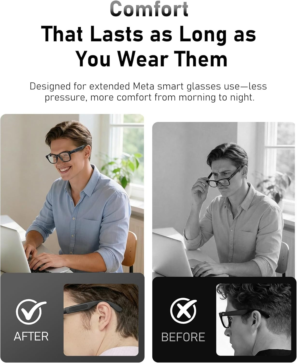 Anti-Slip Ear Grips Compatible with Ray-Ban Meta Wayfarer, Headliner, Skyler (Ge