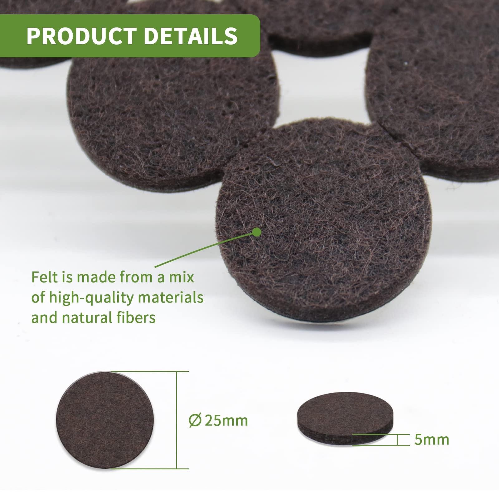 COVERCORNER Felt Furniture Pads for 48PCS 1 inch Round Dark Brown, Brown