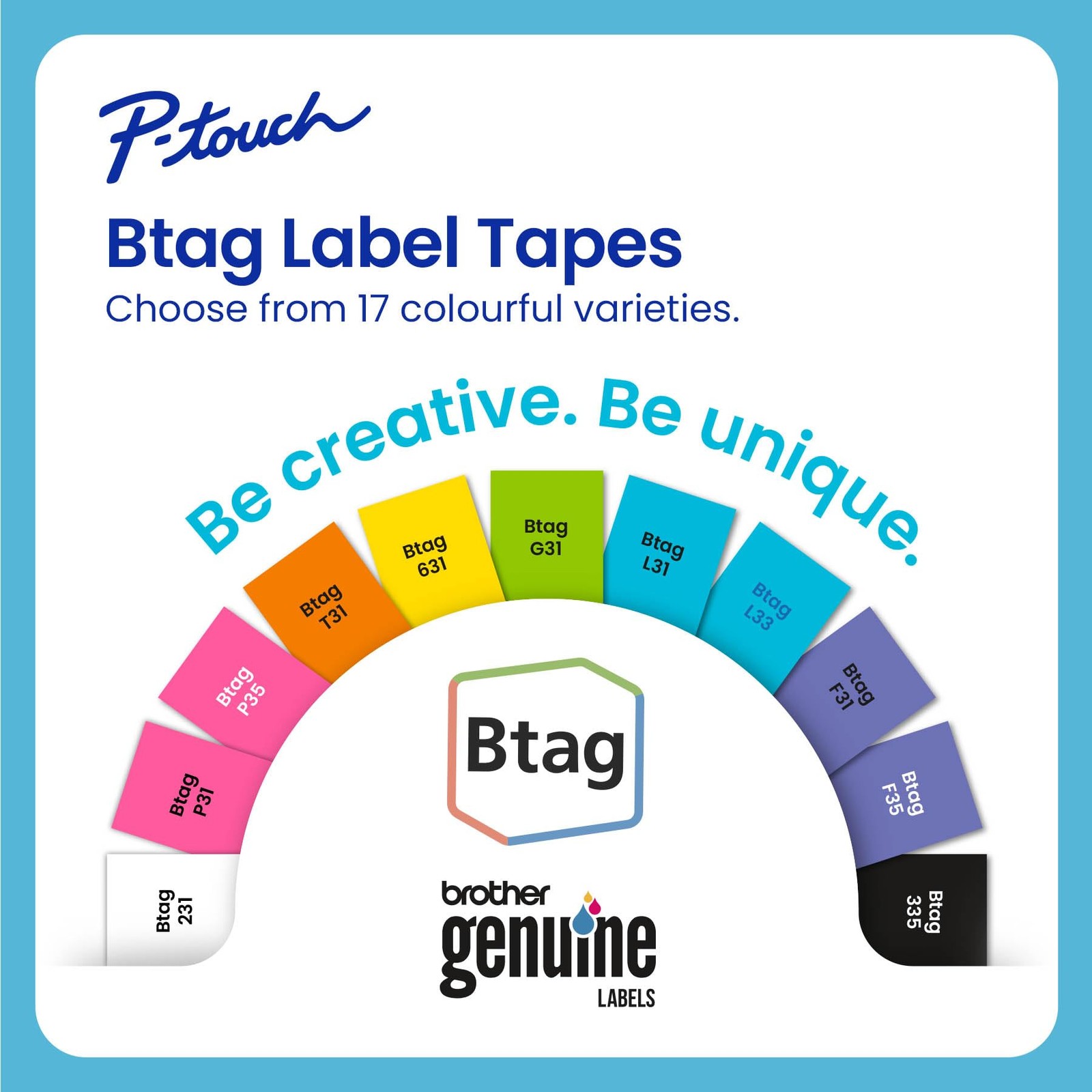 Brother Btag White Print On Black Label Tape 12Mm X 13.1Ft For P-touch Makers