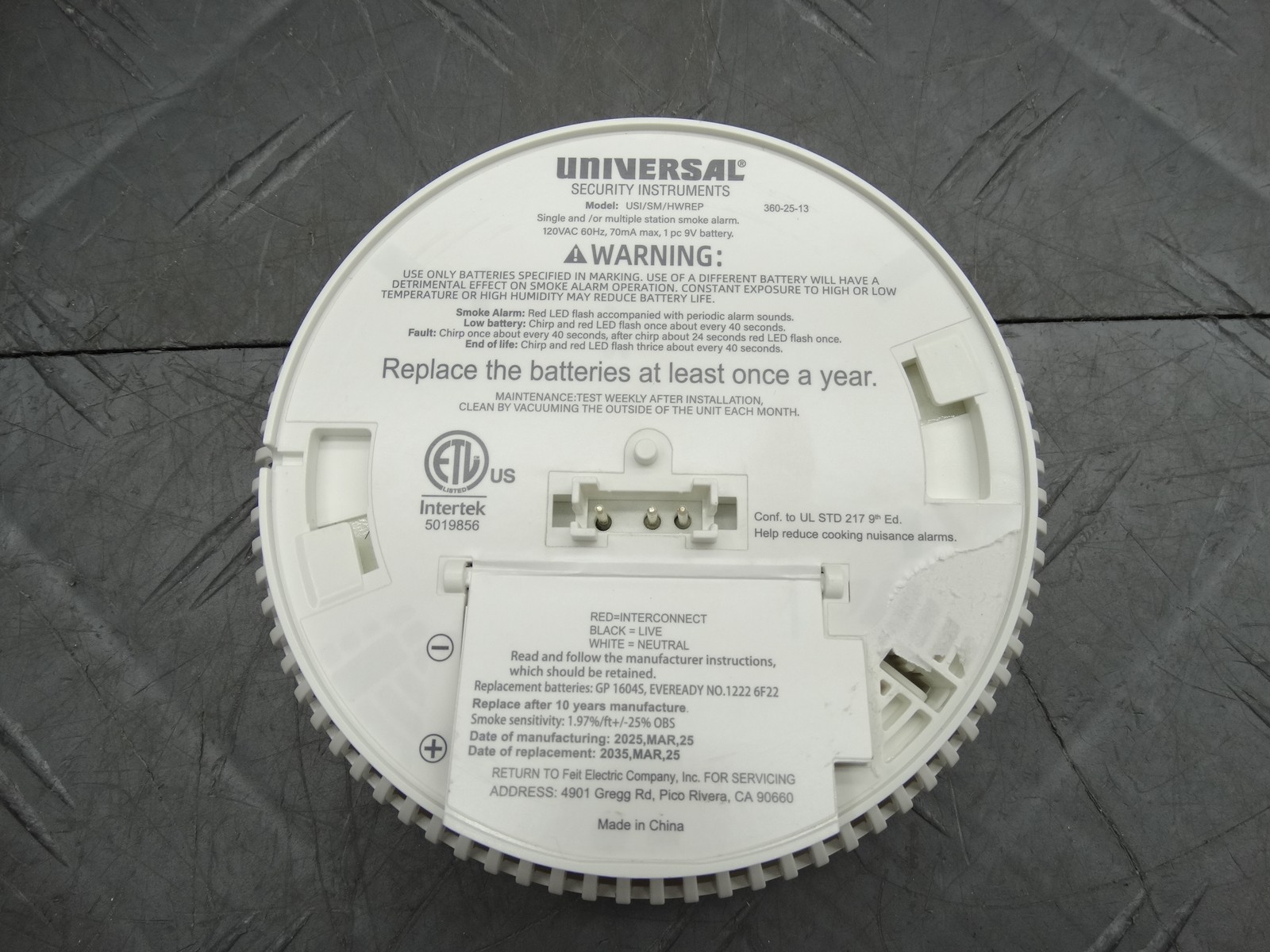 Universal Security Instruments Hardwired & 1-Year Battery Backup Smoke Detector