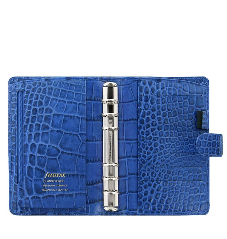 NEW Filofax Personal Classic Croc Organiser Planner Diary Indigo Leather -026008