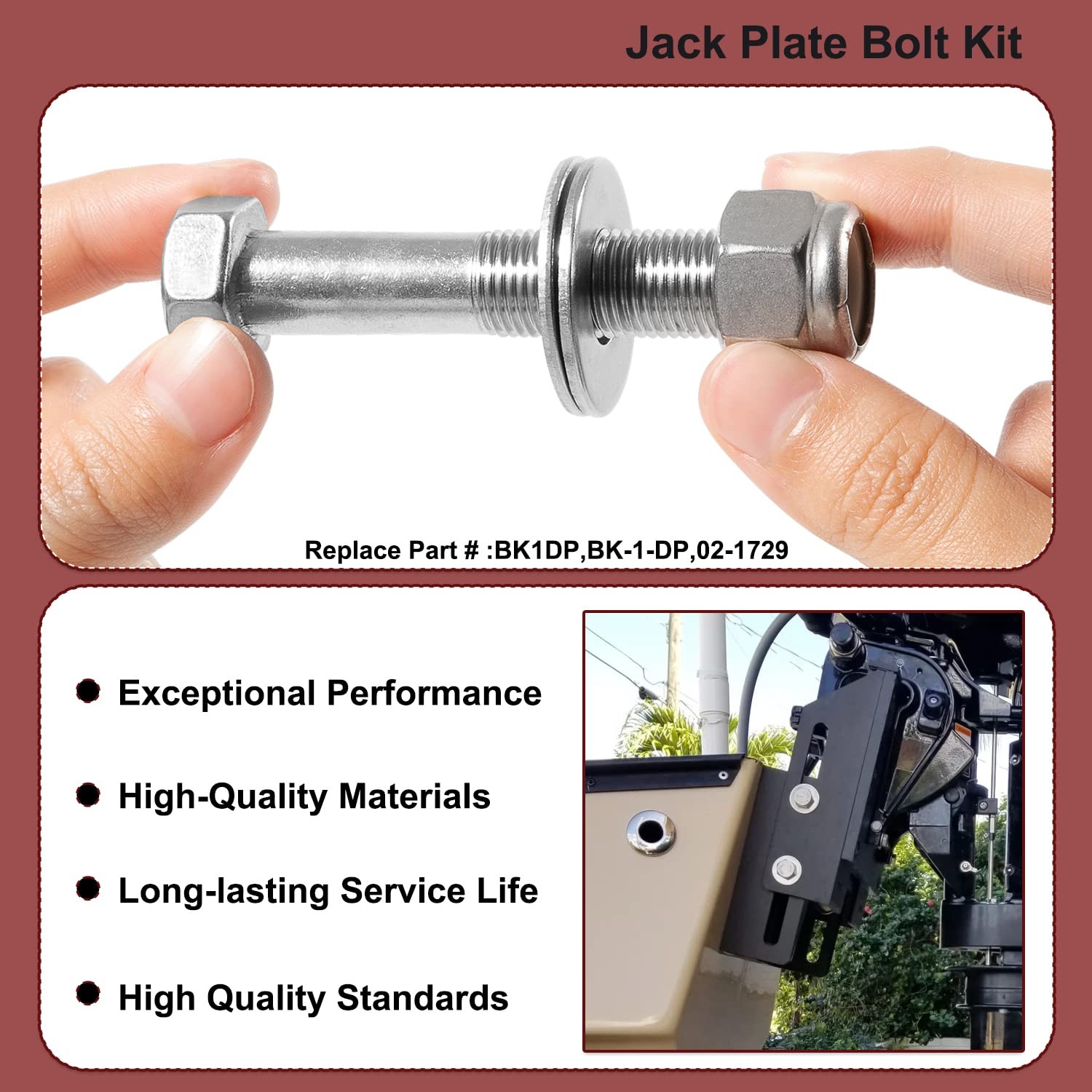 BK-1-DP Jack Plate Bolt Kit,Replace OEM BK1DP,BK-1-DP,02-1729 8 millimeters
