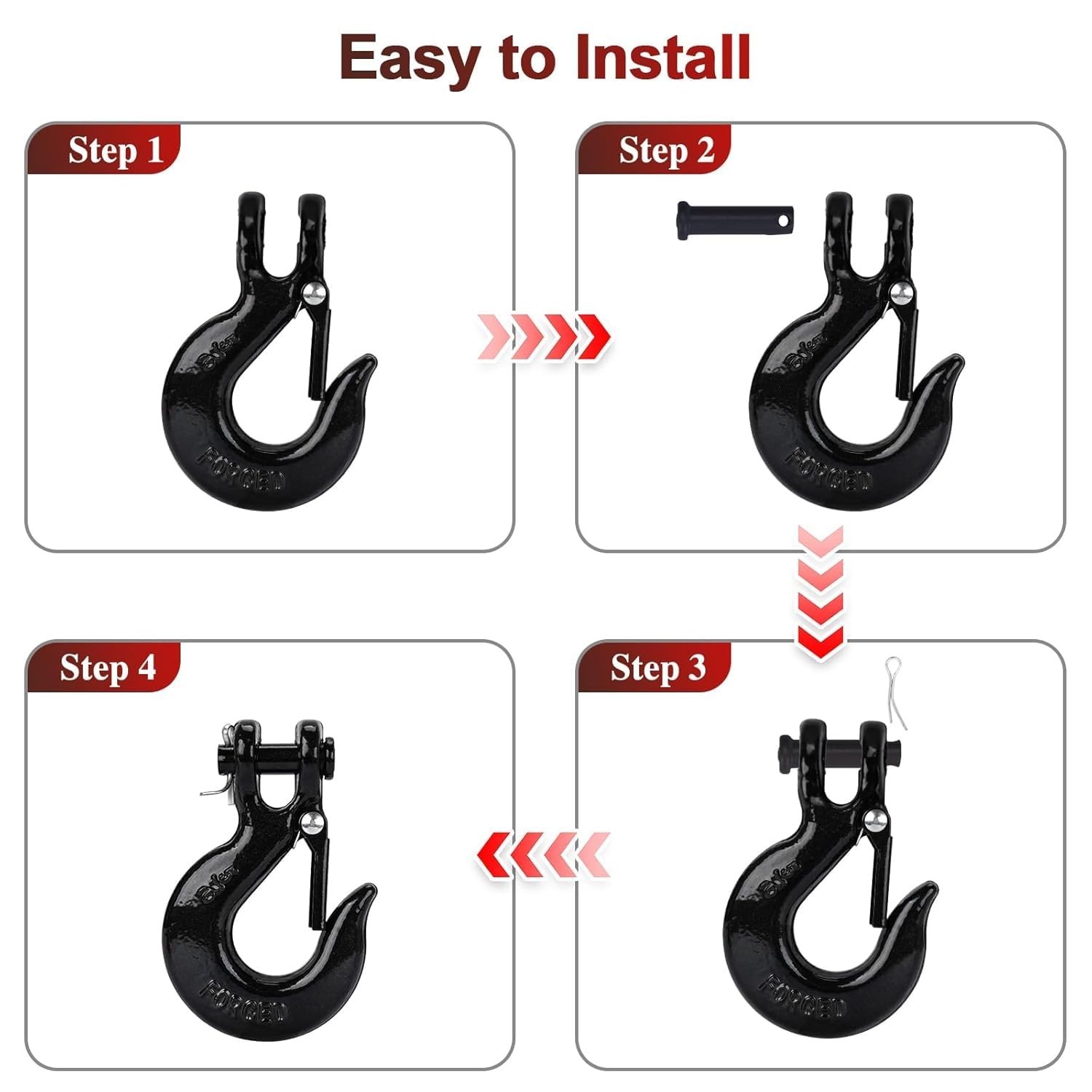 G80 Clevis Slip Hook, 1/4″ Chain Hooks with Safety Latch, Heavy-Duty Winch Ho…