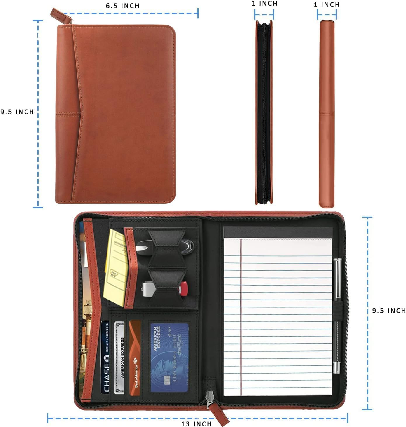 Small Portfolio Organizer, A5 Zippered Business Portfolio, Junior Padfolio Folde