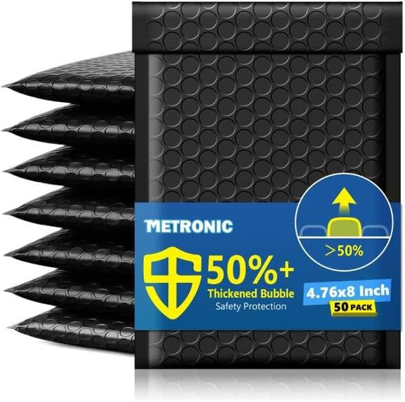 Metronic Extra Deep Bubble Mailers Usable Size 4X7″ 50 Pack Padded Envelopes 4.7