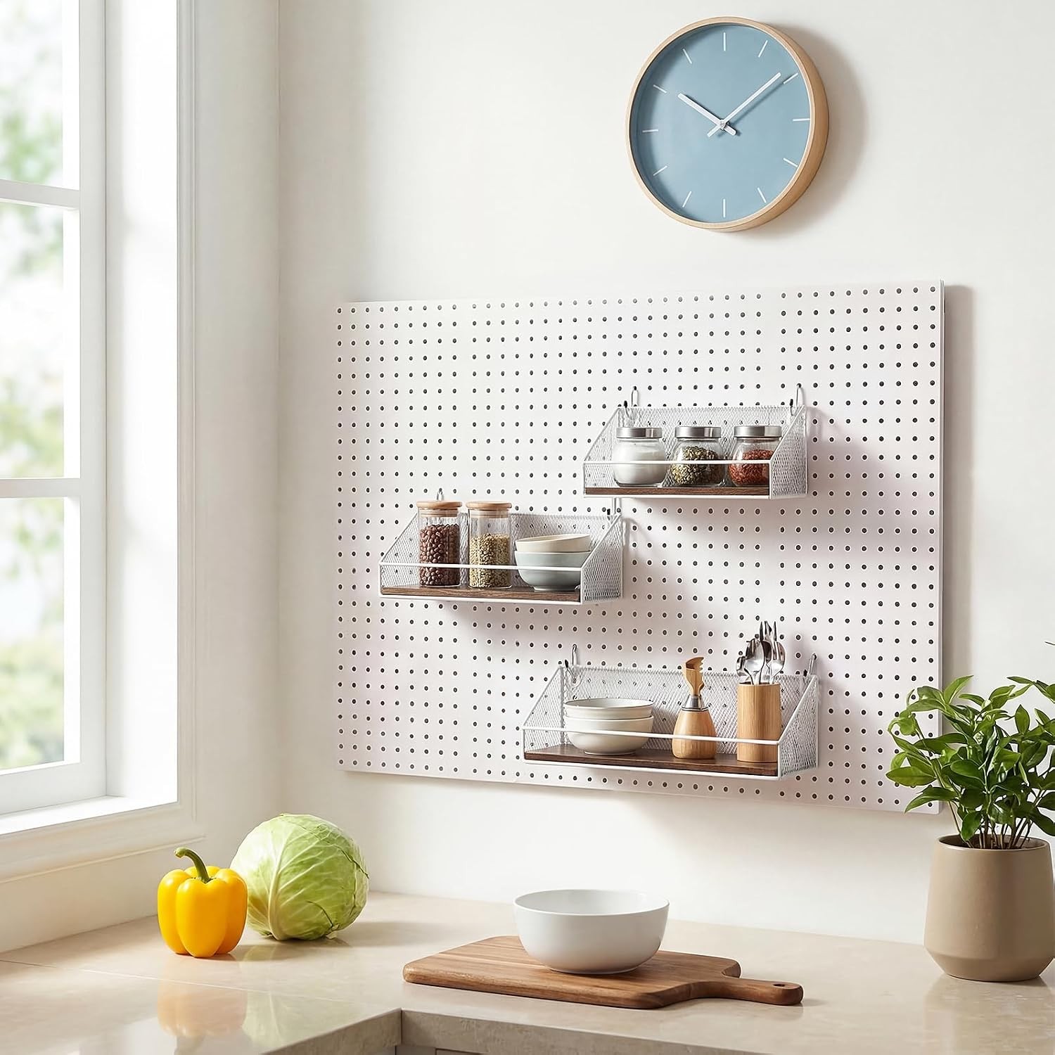 Pegboard Accessories 3 Pack Baskets Wood Shelves Hooks for Garage Home US