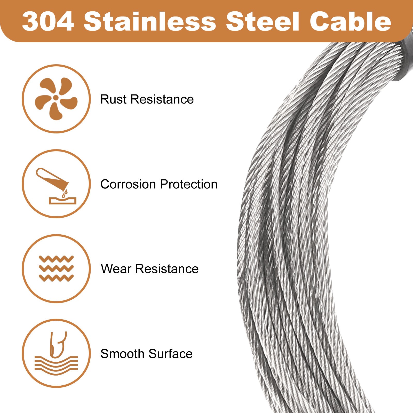 33ft (10M) 1.2mm Stainless Steel Wire Rope 7×7 Strand with 20pcs Loop Sleeves