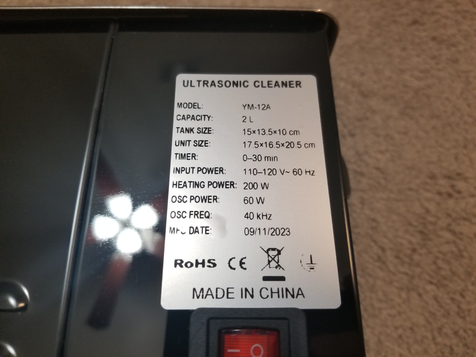 Creworks Ultrasonic Cleaner 2L Ultrasonic 40kHz 60W Heating 200W YM-12A