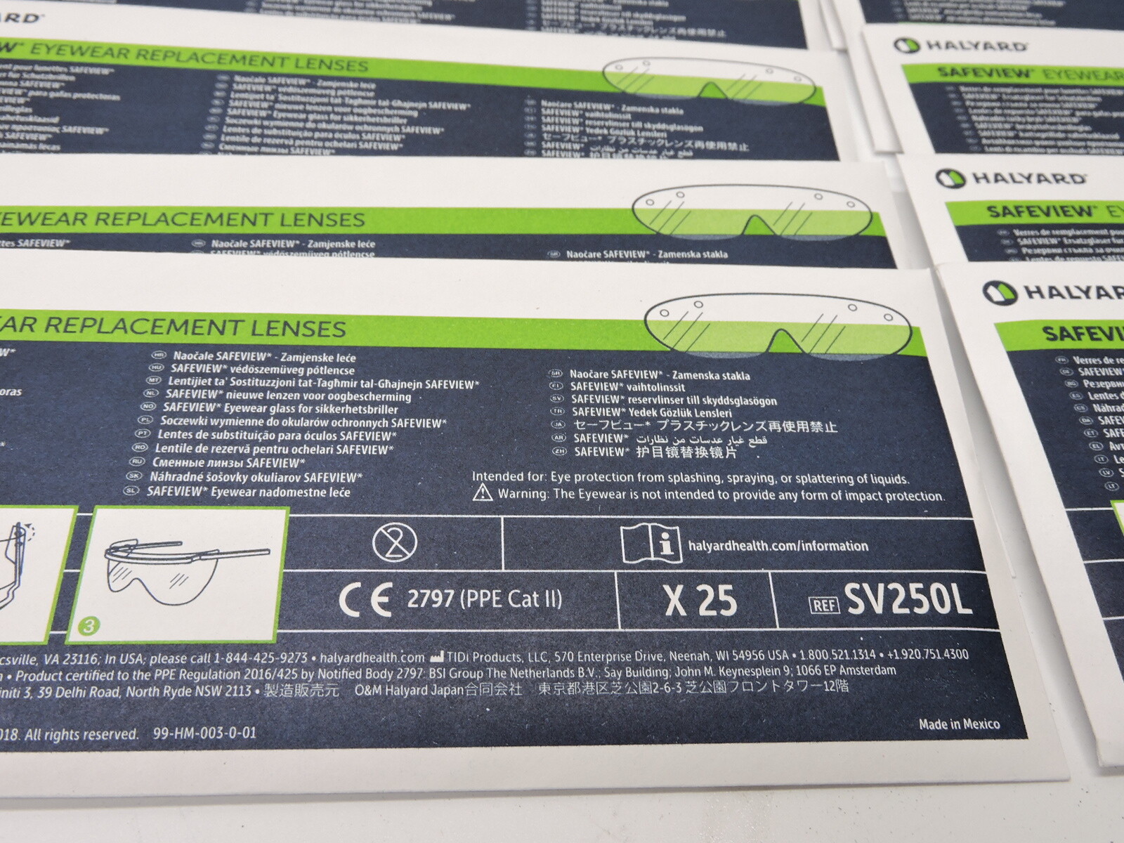 Halyard SV250L Safeview Eyewear Replacement Lenses – (25 Boxes of 10, 250 Total)