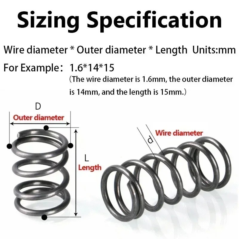 10Pcs Wire Dia 0.8mm / 1.0mm 304 Stainless Steel Compression Spring OD 5mm-16mm