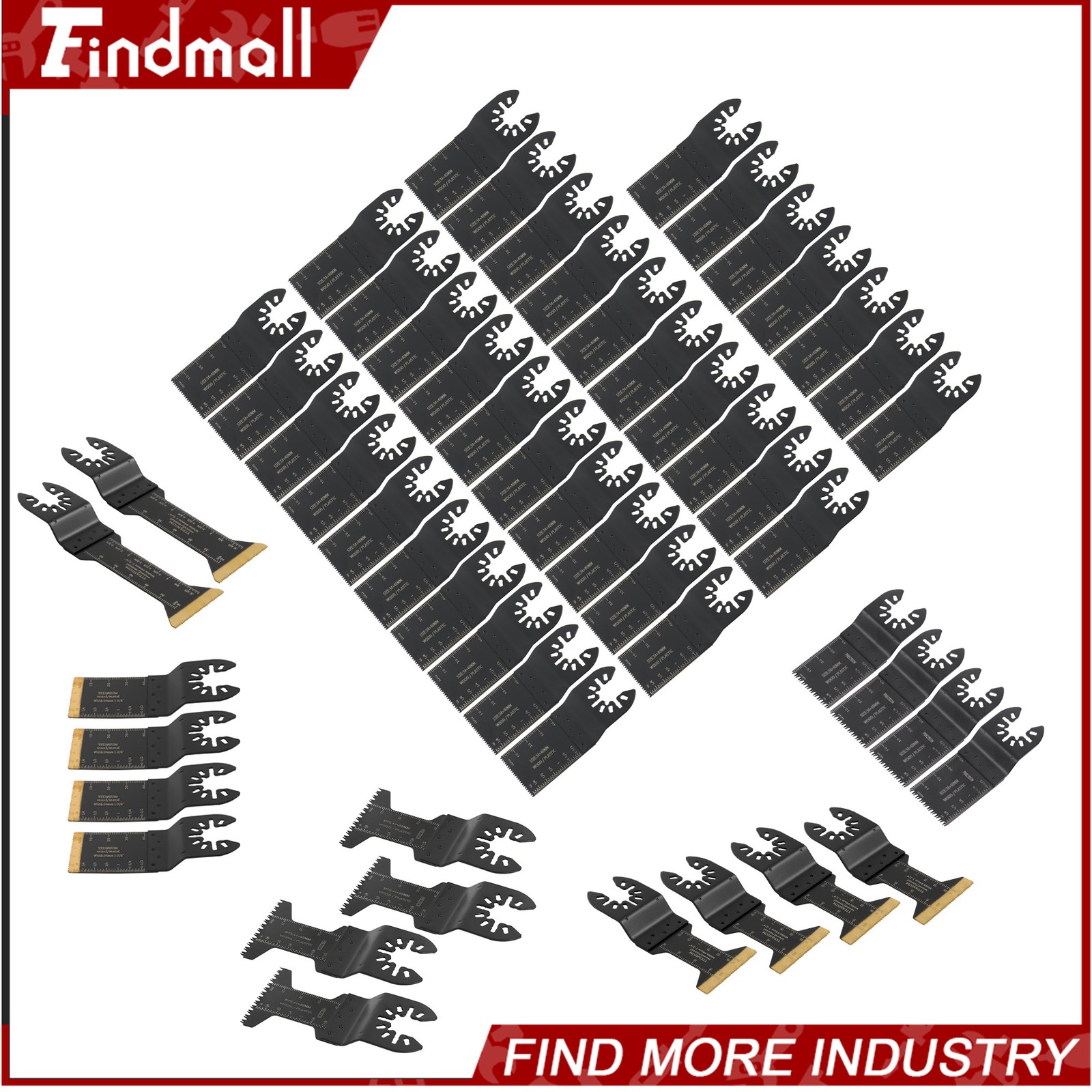 Findmall 55PCS 6 Types Universal Titanium Oscillating Saw Blades Multitool Blade