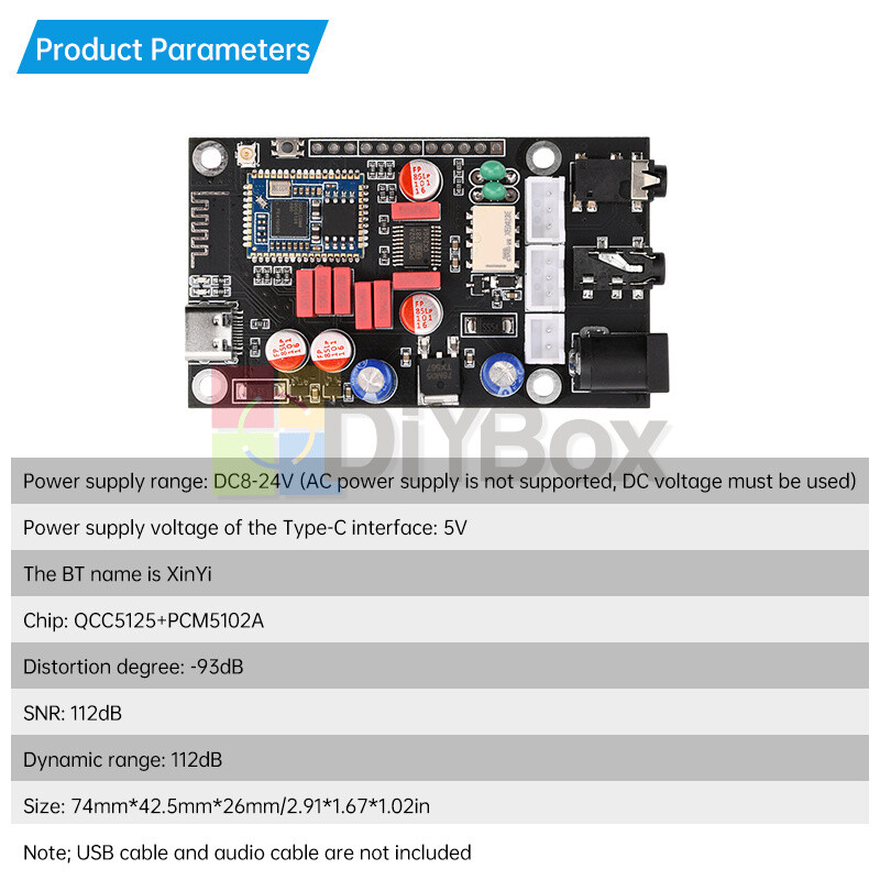 DC 8-24V Bluetooth 5.1 Audio Decoder Board APTX HD QCC5125 LDAC Receiver Board