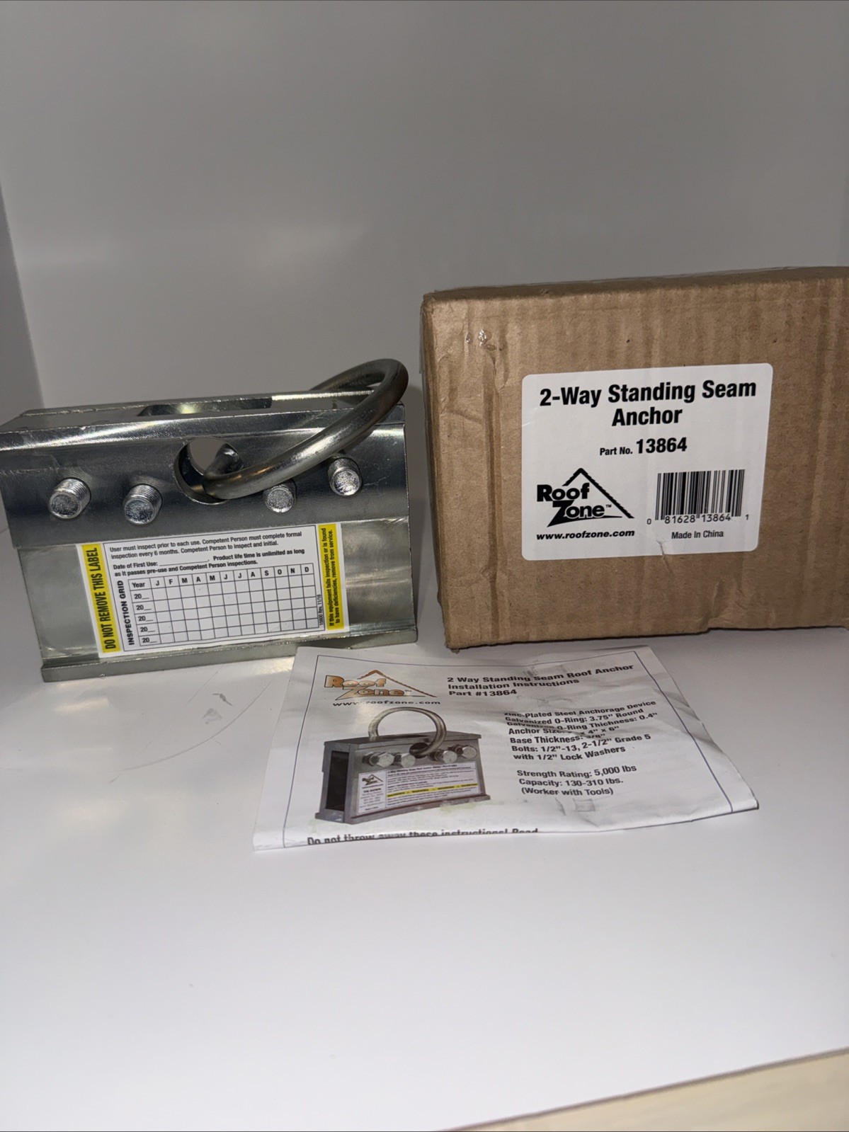 Roof Zone 2-Way Standing Seam Roof Anchor Clamp Tie Down 13864, 5000 lb Capacity