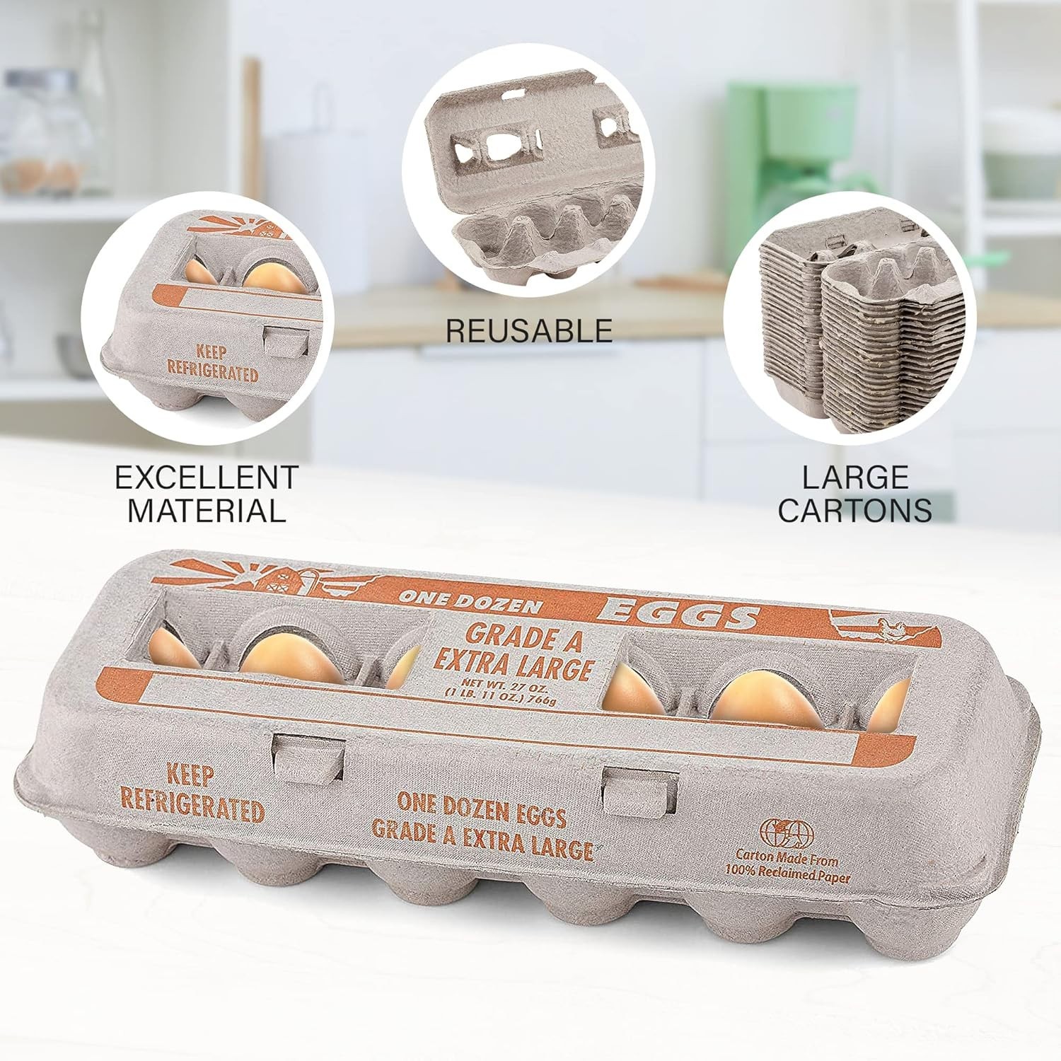 MT Products Printed XL Pulp Paper Egg Cartons Hold Eggs 12 Count – 250 Pieces