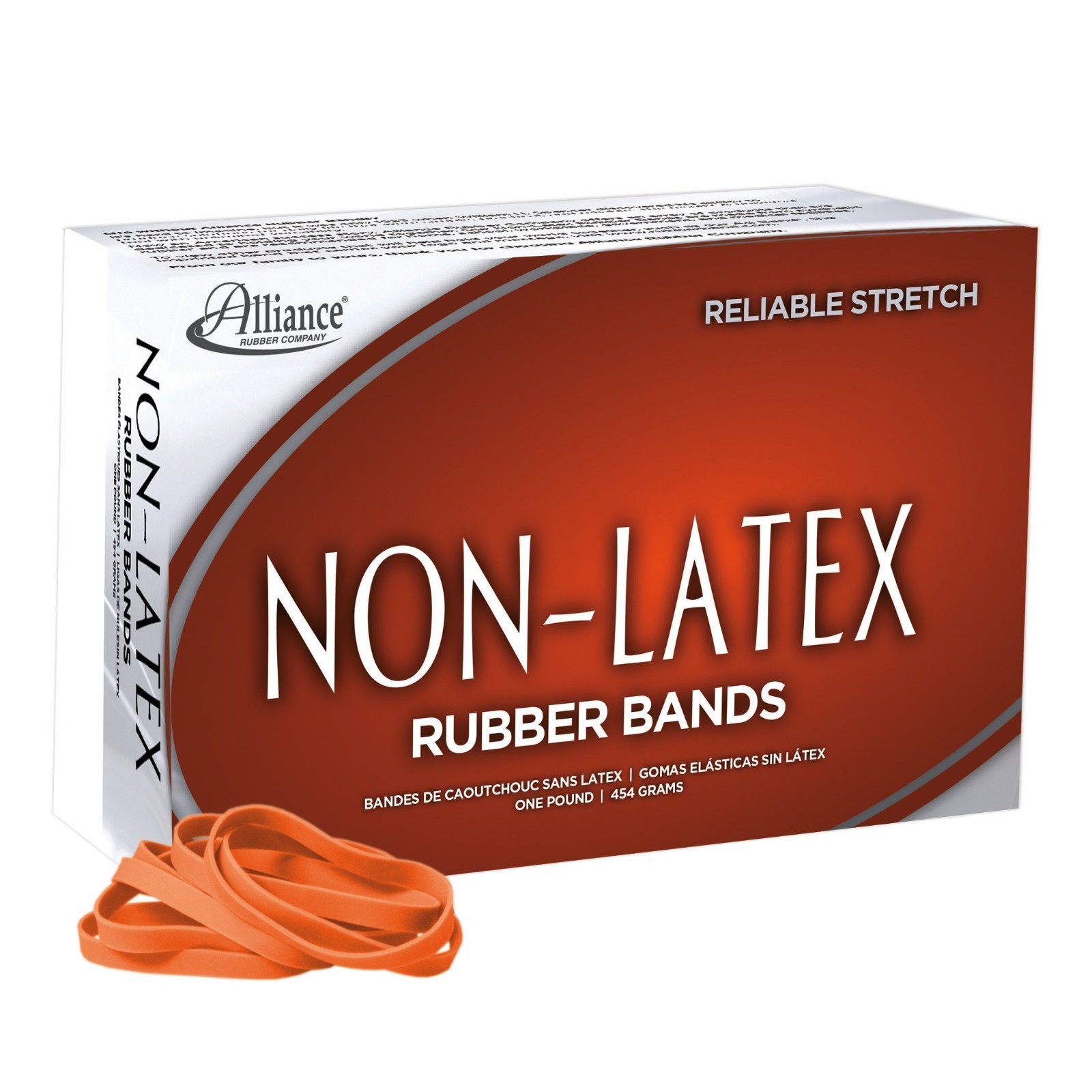 Non-Latex Rubber Bands, 1 lb Box, Approx. 380 Bands, 3.5″ x 1/4″, Orange, Pack o