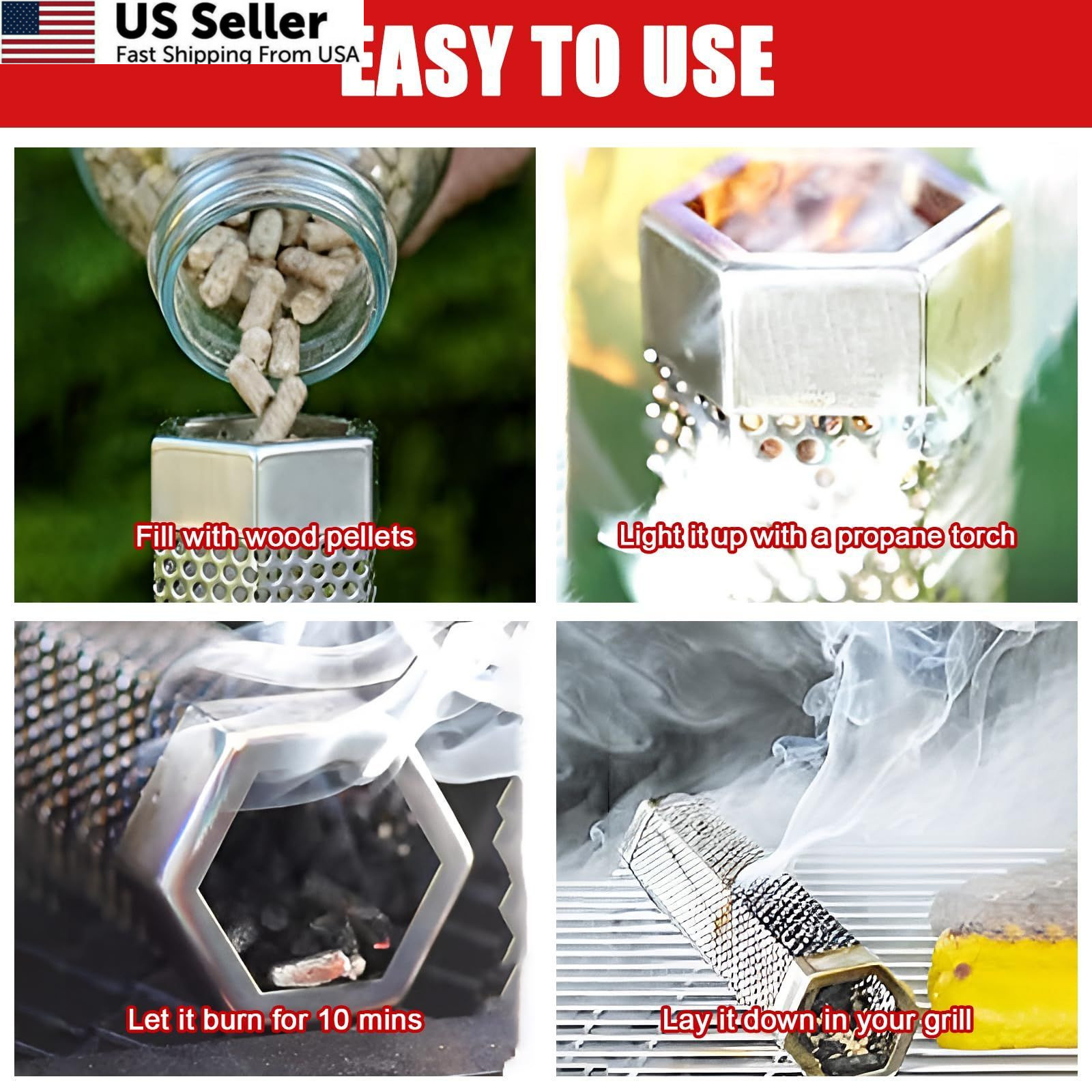 SHIKORI Smoker Tube, Stainless Steel Pellet 6.1*2.16*1.96 in, 6 in