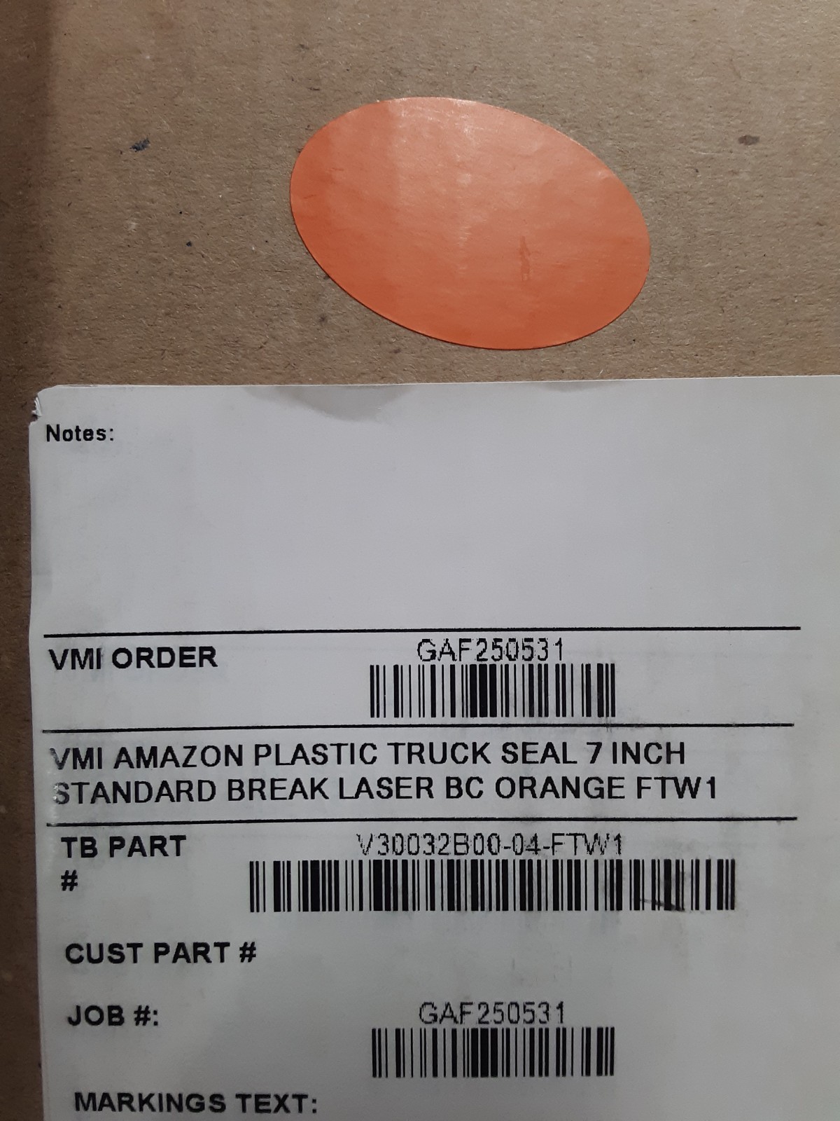 100 TYDENBROOKS AMAZON Security Seals Tag for Trucks, Trailers, Container,ORANGE