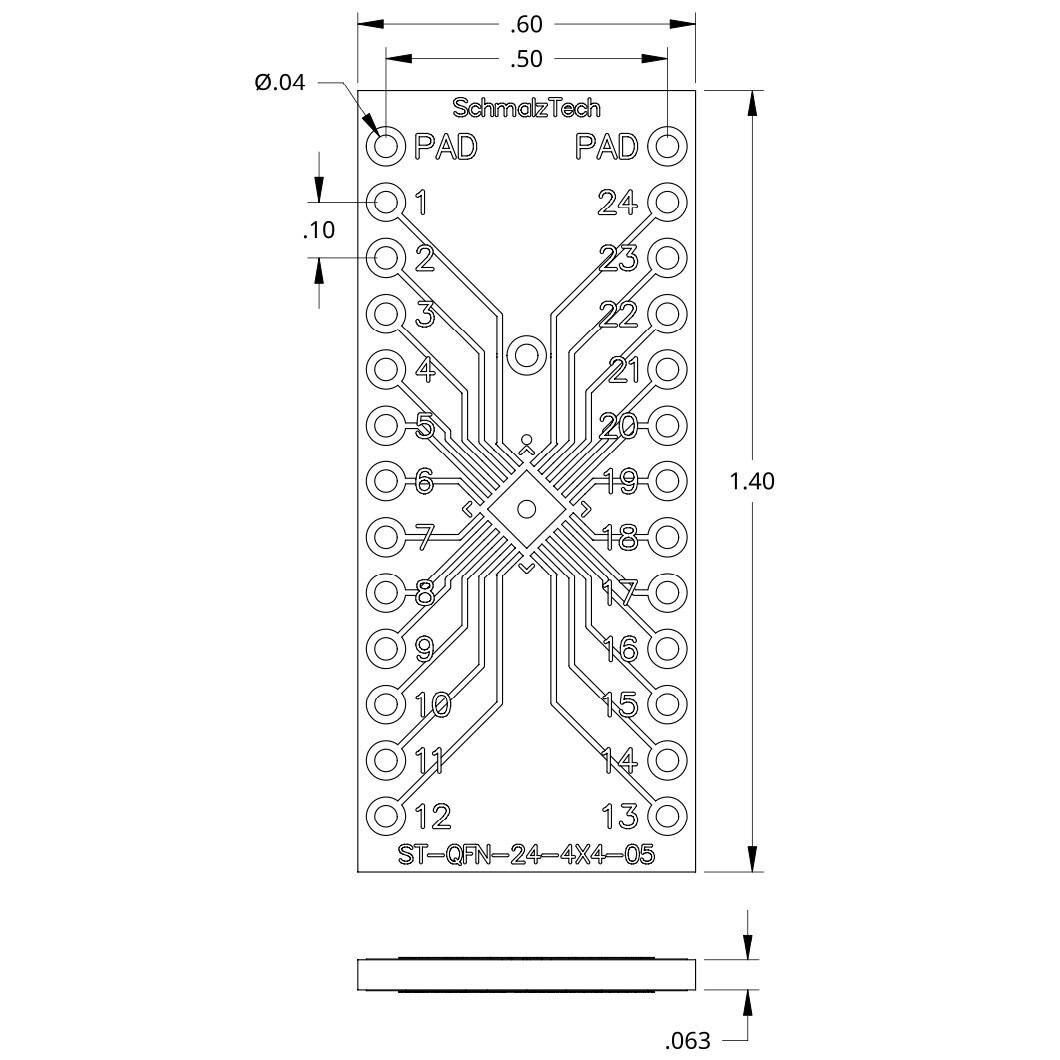 QFN-20, 4mm x 4mm, 0.5mm Pitch SMD to DIP Adapter, ST-QFN-20-4X4-05, 3 Pieces