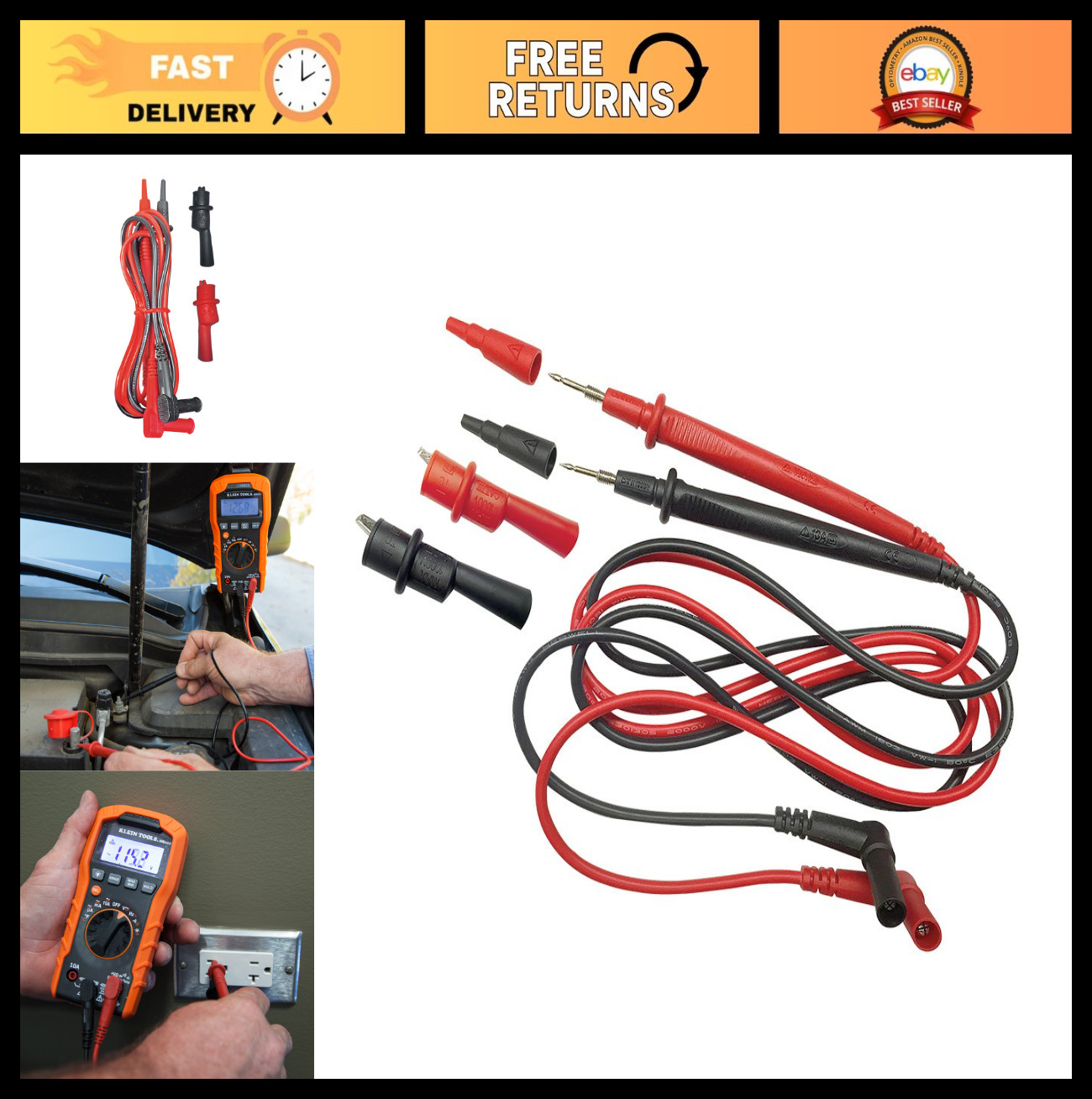 Replacement Test Lead Set – Right Angle, Multimeter Probes, Electrical Testing T