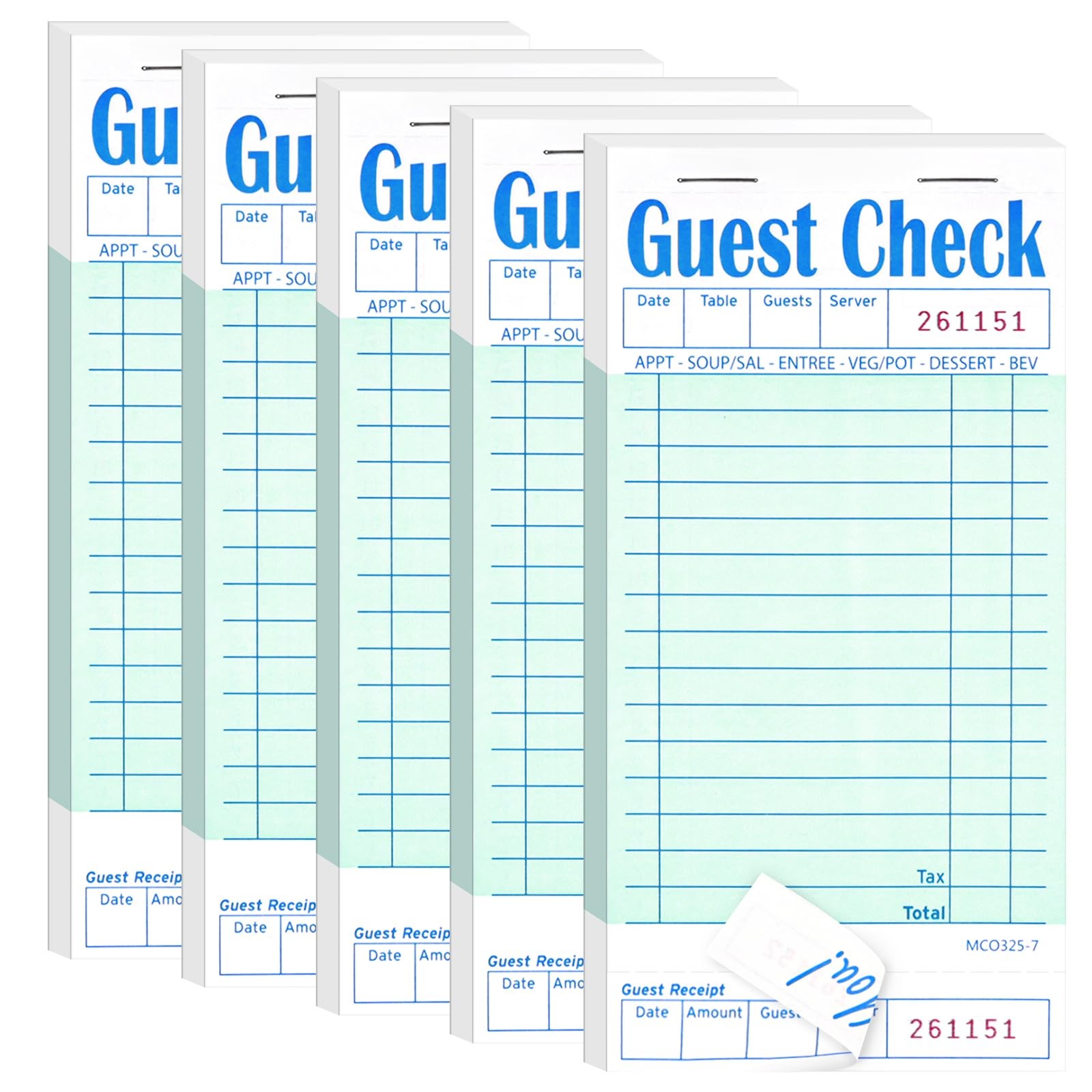 Darcvds 5 Pack Guest Check Books, Server Note 6.69IN*3.14IN*1.1IN, Light Blue