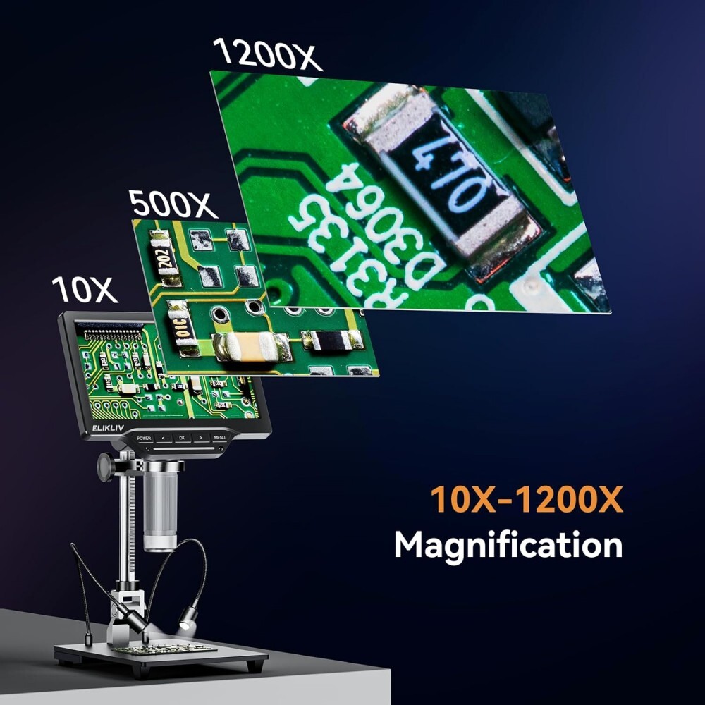 Elikliv’s Digital Microscope EDM201 SE IPS screen 10X-1200X Zoom 12MP 26cm