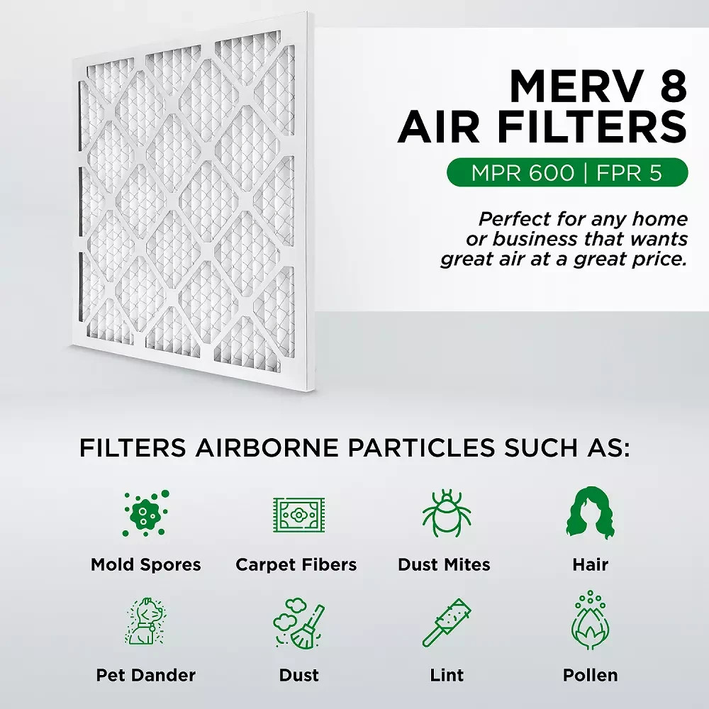 20x24x2 MERV 8 Pleated AC Furnace Air Filters. 12 Pack