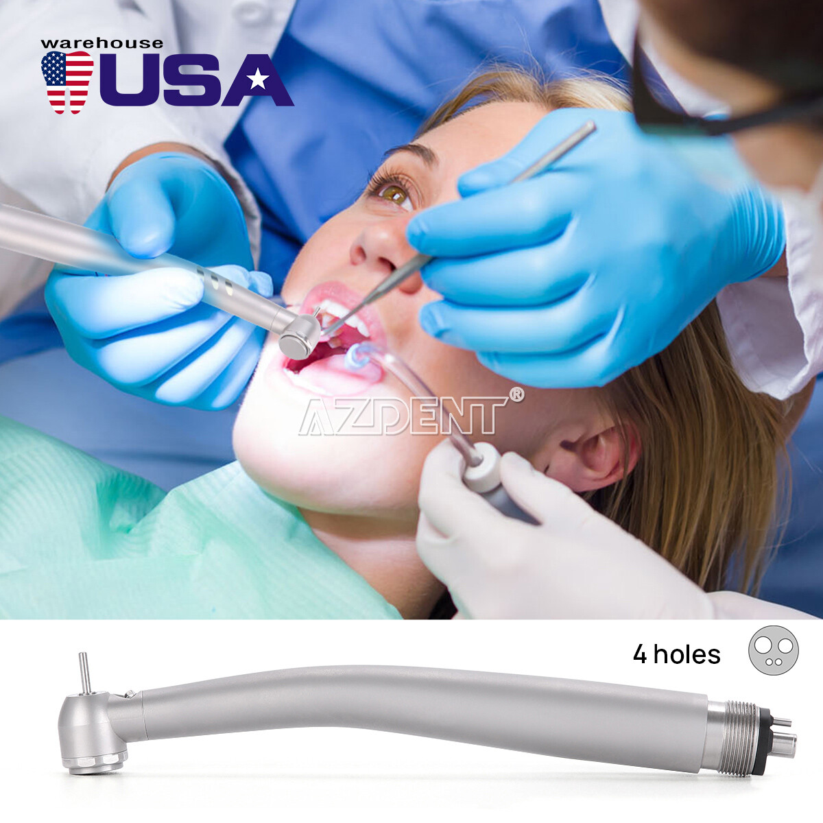 AZDENT Dental LED High Speed Ceramic Torque Head /Low Handpiece Kit 2Hole/4Hole