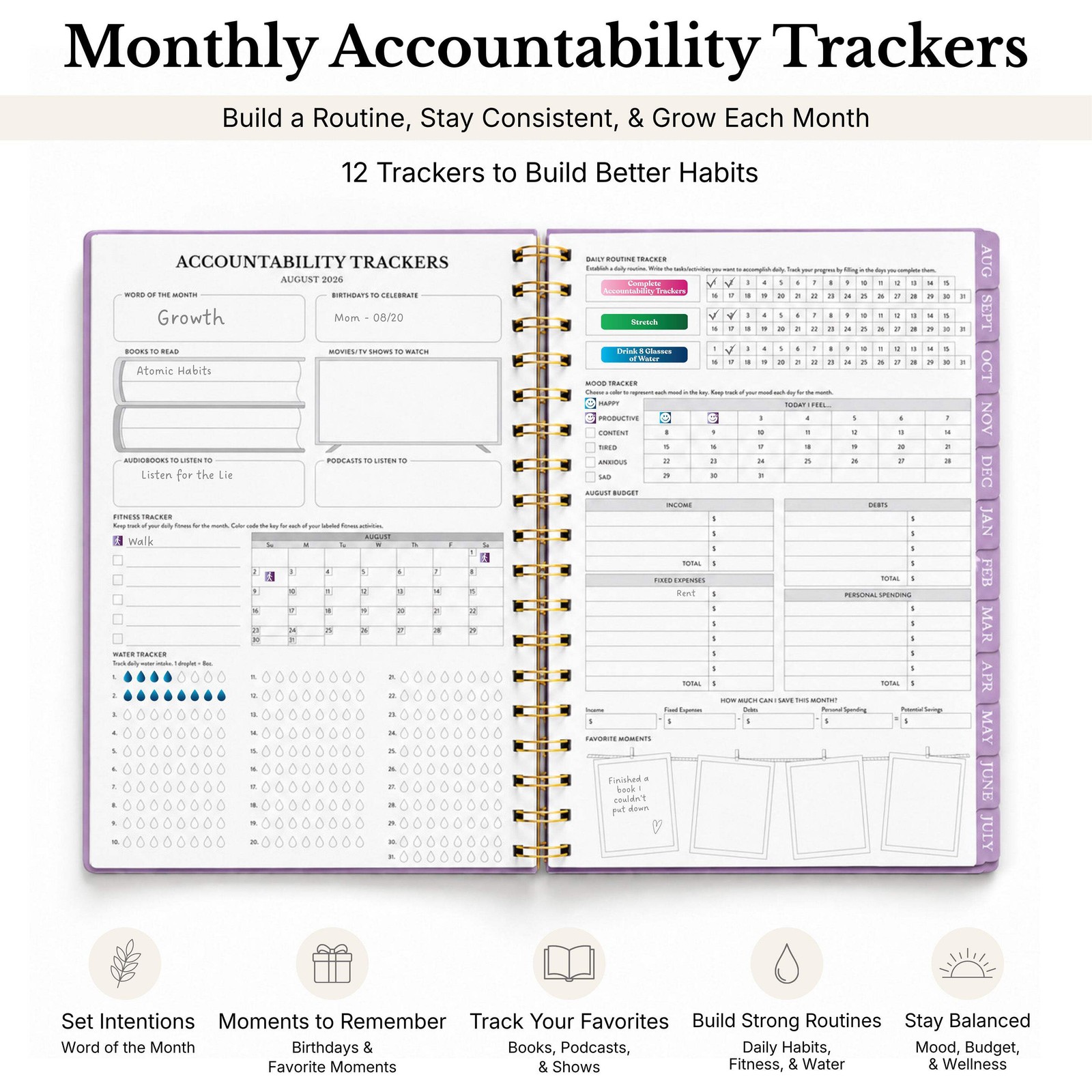 2026-2027 Mid-Year Monthly Weekly Spiral Planner B5 August Start Agenda