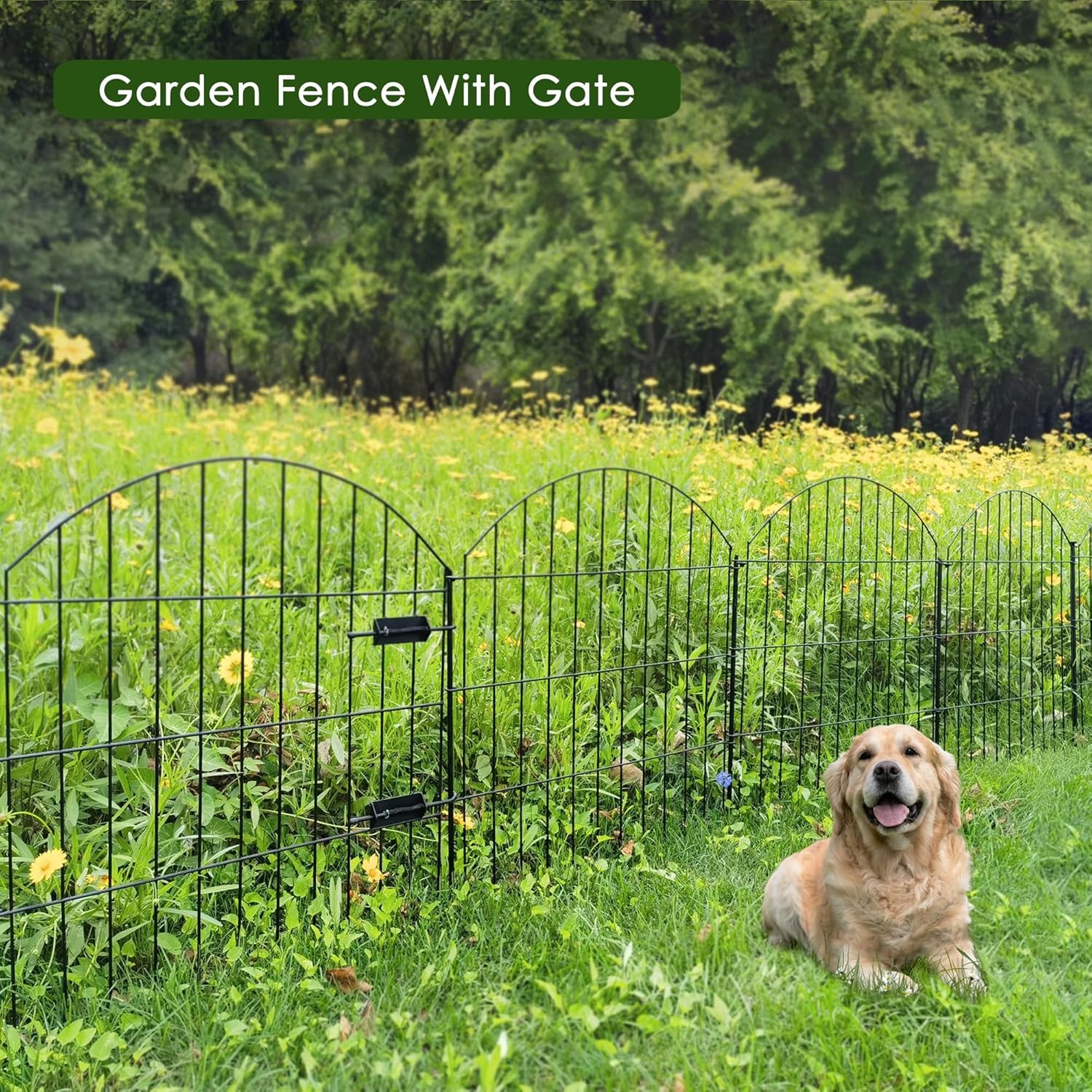 Metal Garden Fence with Gate 28in (H) x 18.7ft (L), 1 Select Size, Black