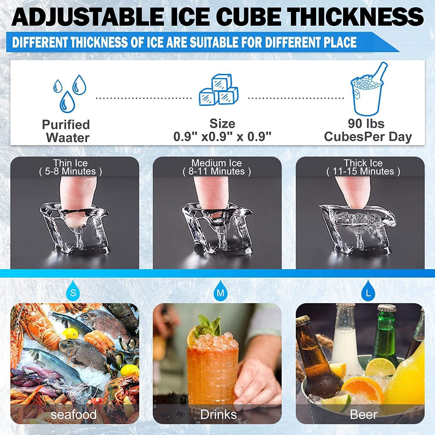 90lb Built-in Commercial Ice Maker Stainless Steel Ice Cube Machine Freestanding