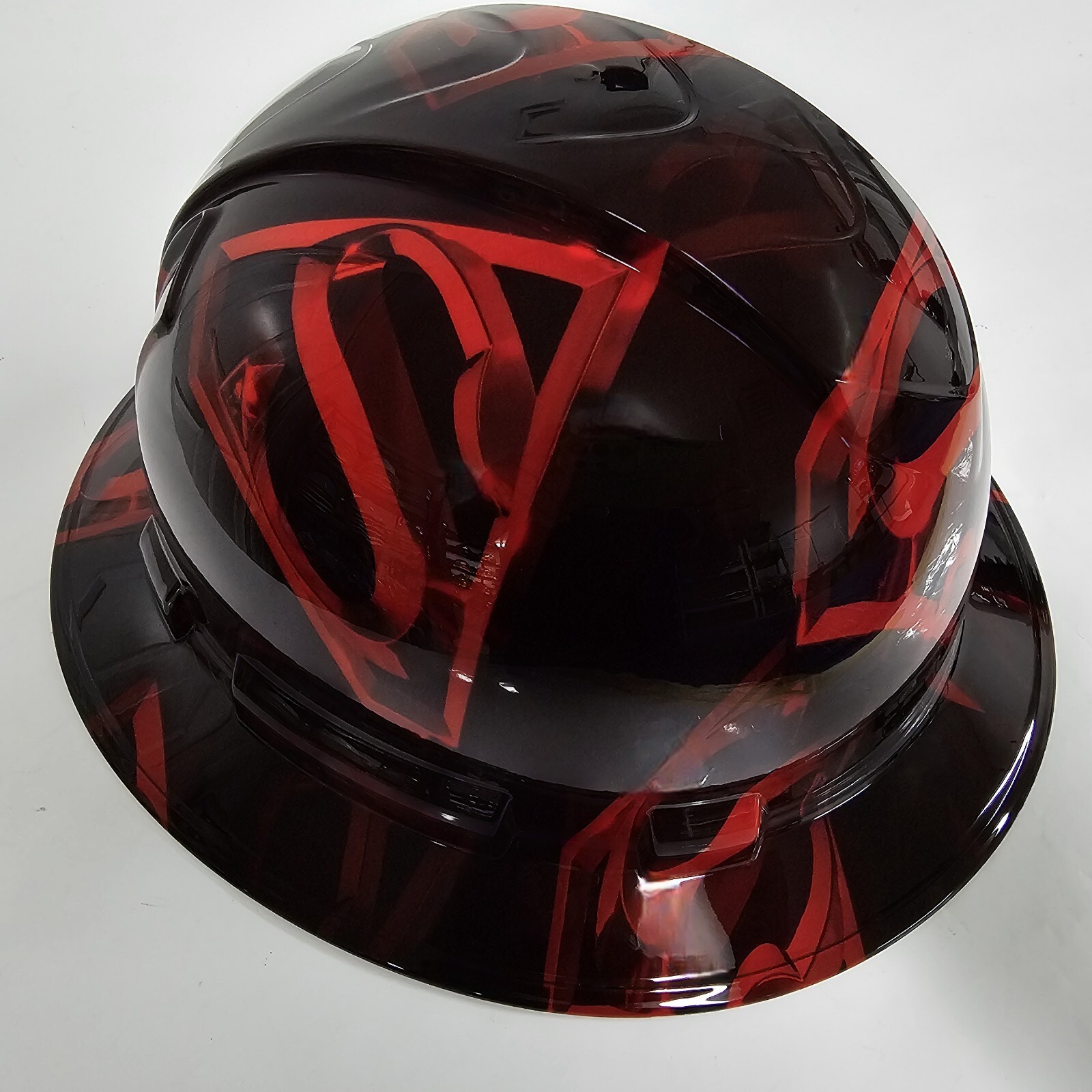 full brim hard hat custom hydro dipped IN CANDY APPLE RED SUPERMAN MAN OF STEEL