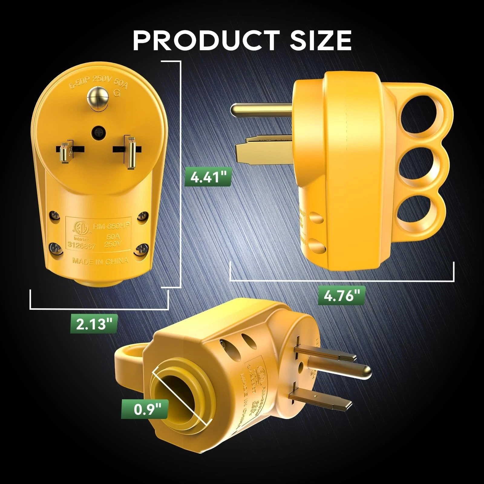 Welder Plug 50 Amp NEMA 6-50P Replacement Male Plug Heavy Duty Yellow ETL Listed