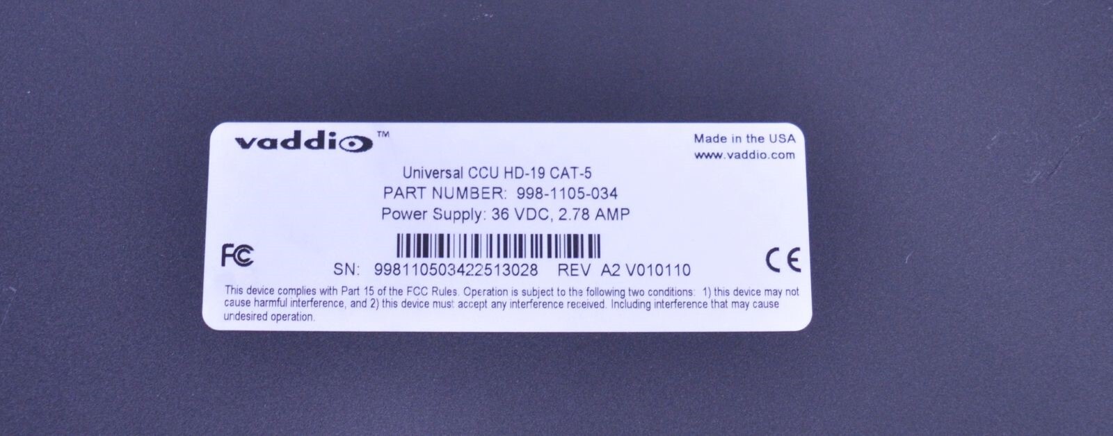 Vaddio Universal CCU HD-19 CAT-5 Model 998-1105-034