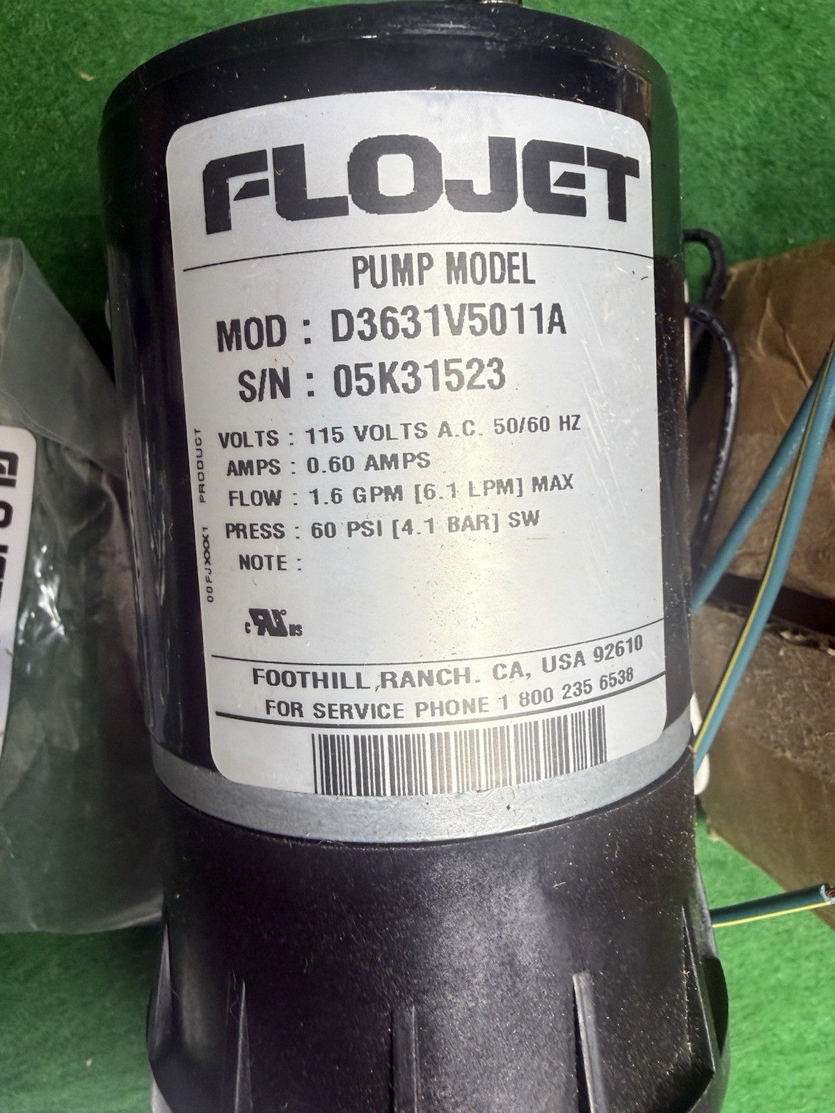 NEW Flojet model D3631V5011A PUMP 115 VOLTS 1.6 GPM unopened box