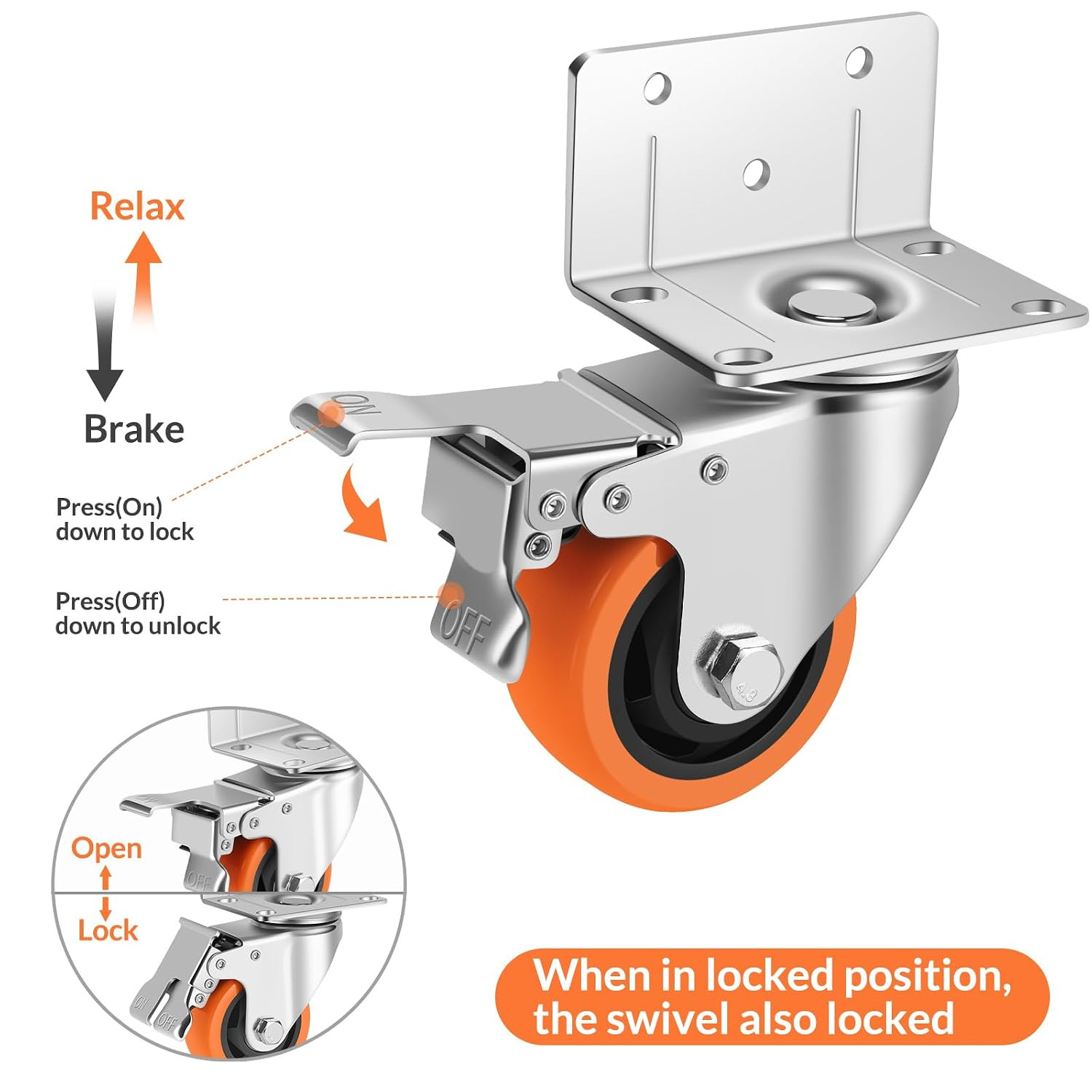 Caster Wheels,3 Inch L-Shaped Casters Set of 4 Heavy Duty for Furniture | Indust