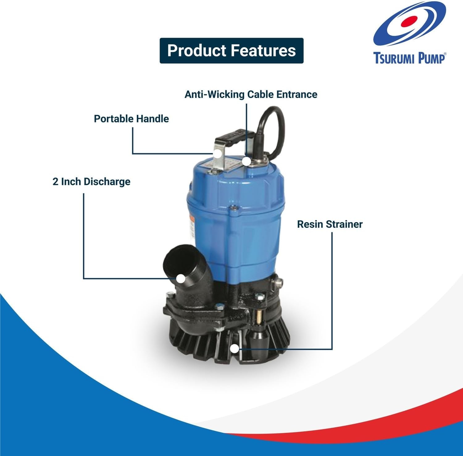Tsurumi Pump HS2.4S Submersible Trash Pump with Agitator 1/2 HP 115V