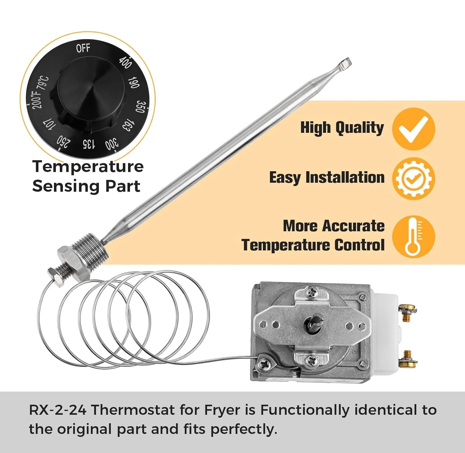 RX-2-24 Fryer Thermostat Control Knob fit for Atosa Robertshaw Gas 200-400F
