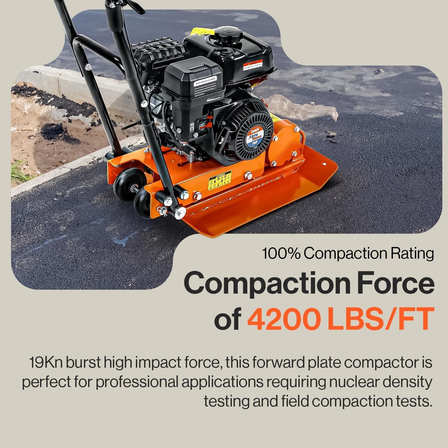 SuperHandy Plate Compactor – 7HP Gas Engine, 4200 lb. Compact Force, 12″ Max