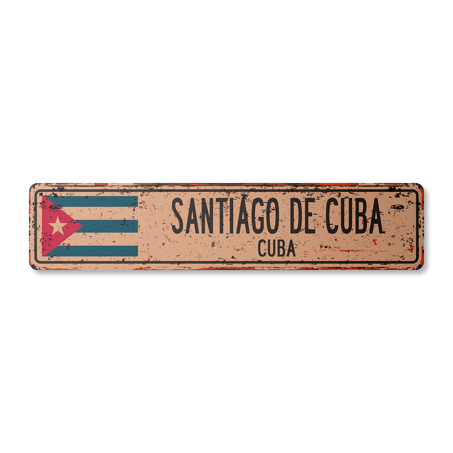 SANTIAGO DE CUBA CUBA Vintage Street Sign Cuban flag city country road rustic