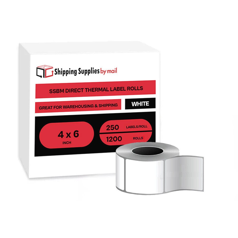 White Direct Thermal Labels 1200 Rolls 250 Labels/Roll 4″ x 6″ for Barcoding