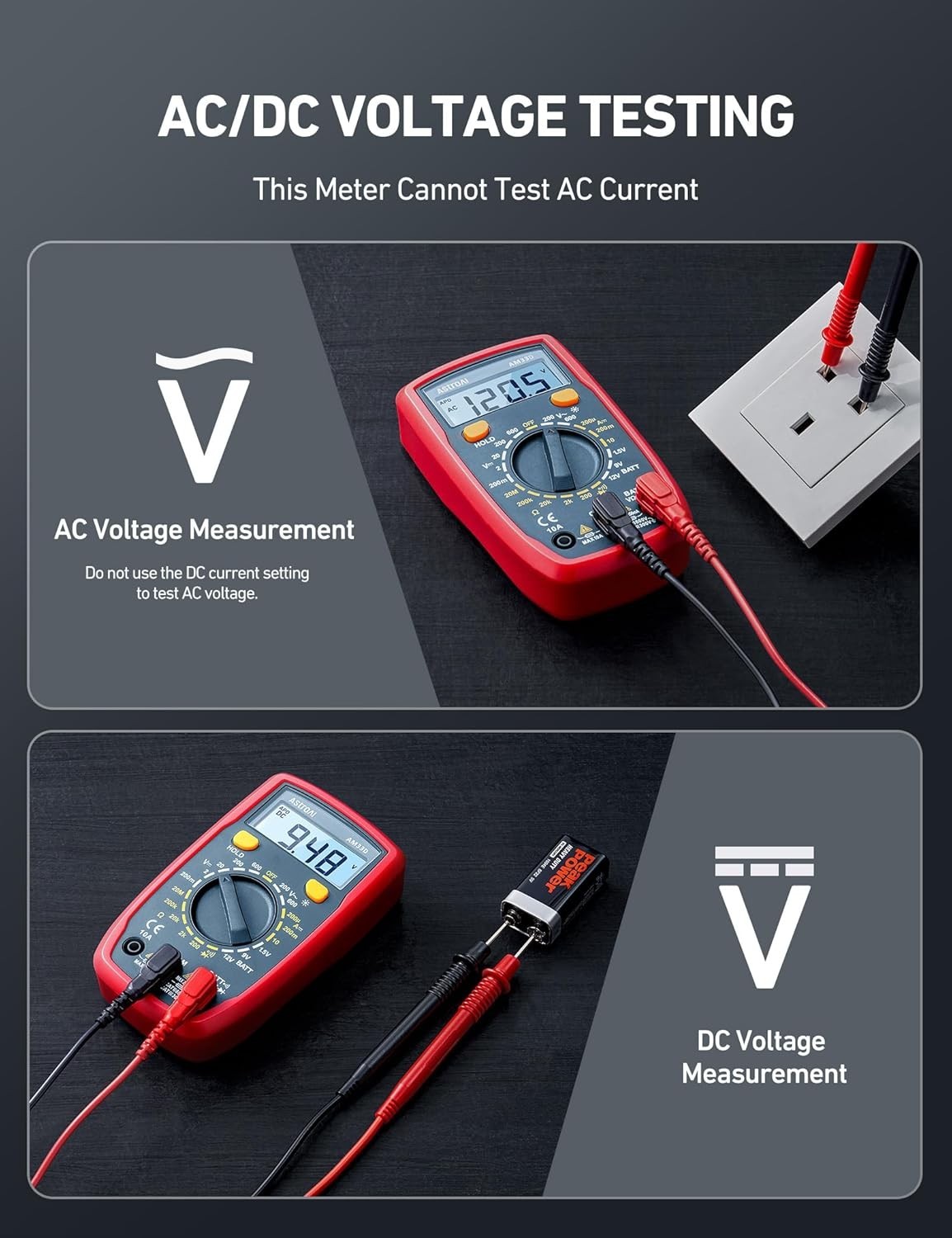 AstroAI Digital Multimeter: AC/DC Voltmeter, Ohm, Volt Tester – 2000 Counts