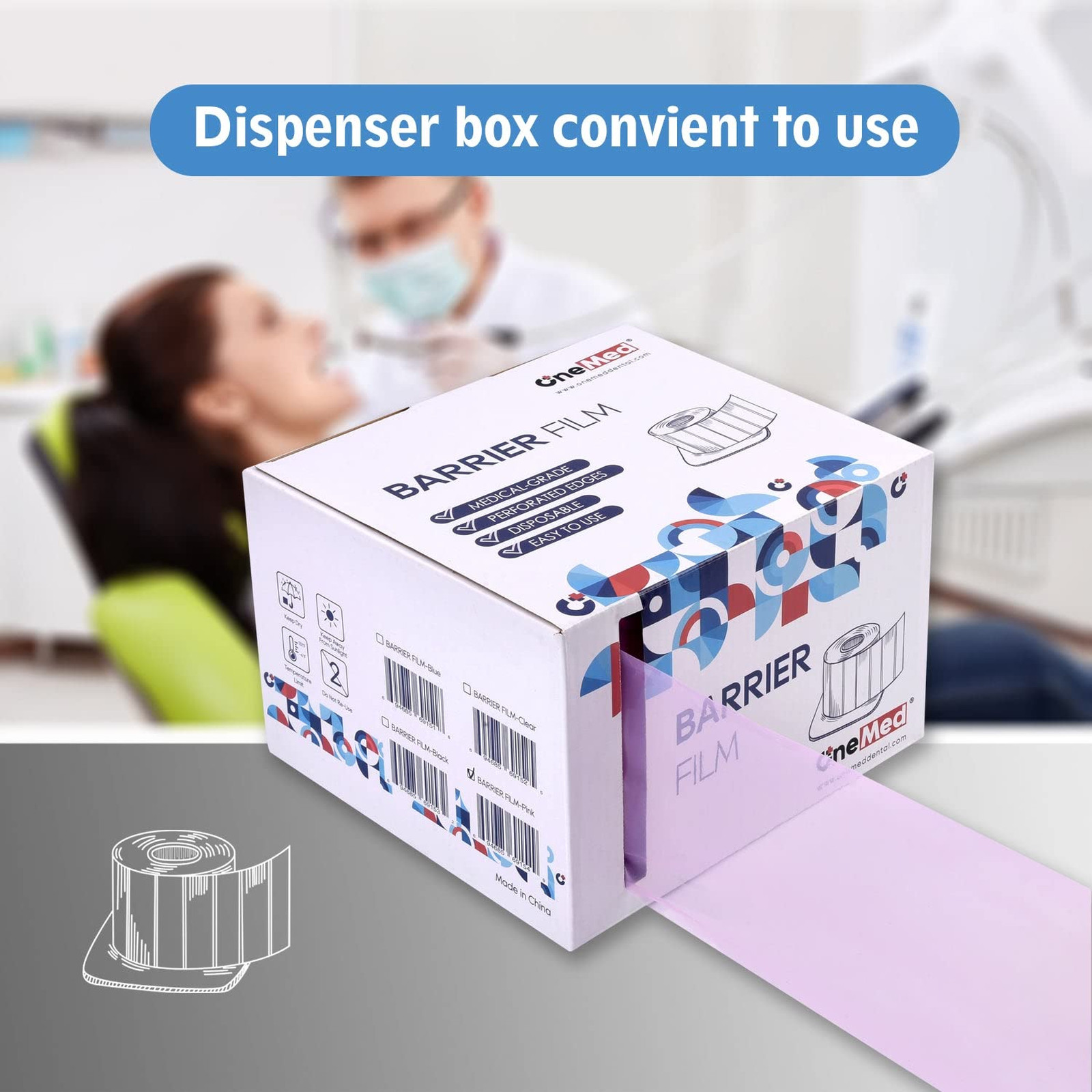 Dental Barrier Film Roll 1200 Sheets Dispenser Box 4×6 Inch Disposable Barrier
