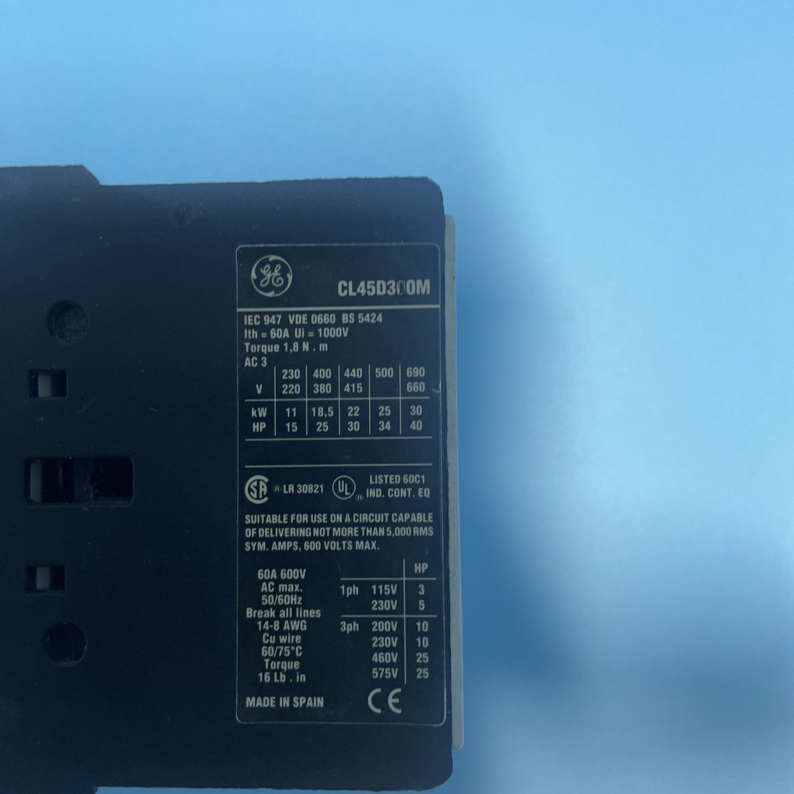 1Pcs Used CL45D300M DC Free Shipping 60A 600V AC Max 50/60 Hz 14-8 AWG