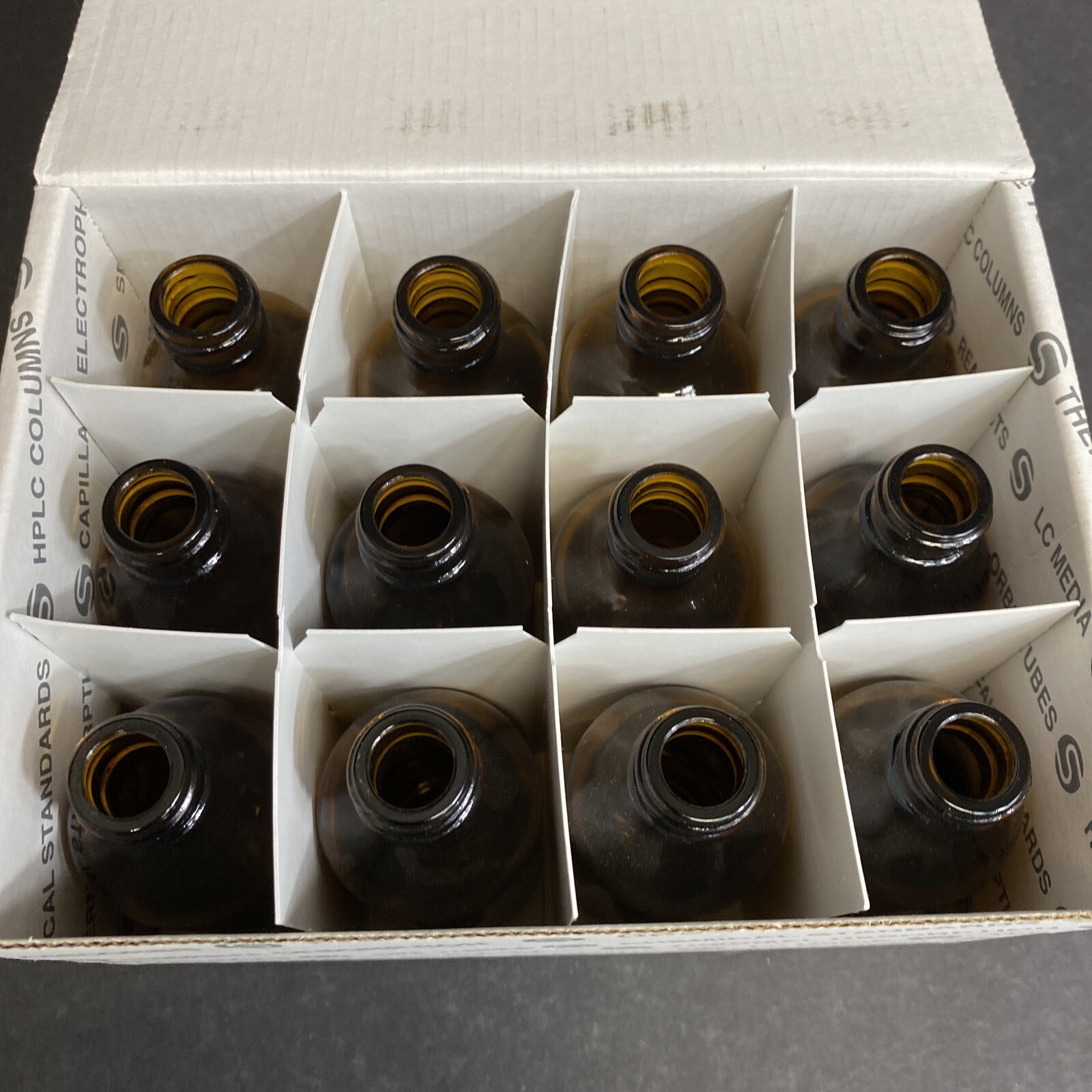 Supelco Amber Glass Bottle 2 oz with Crimp Cap Neck Total of 12 Bottles