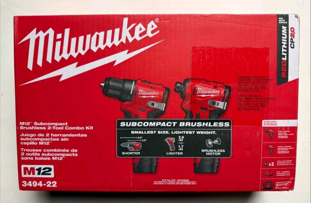 Milwaukee M12 3494-22 Subcompact 2-Tool Combo Kit Impact Driver & Drill/Driver