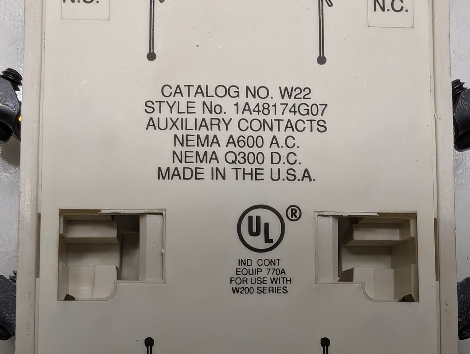 WESTINGHOUSE W22 Auxiliary Contact 2 NO 2 NC 1A48174G07 A600AC